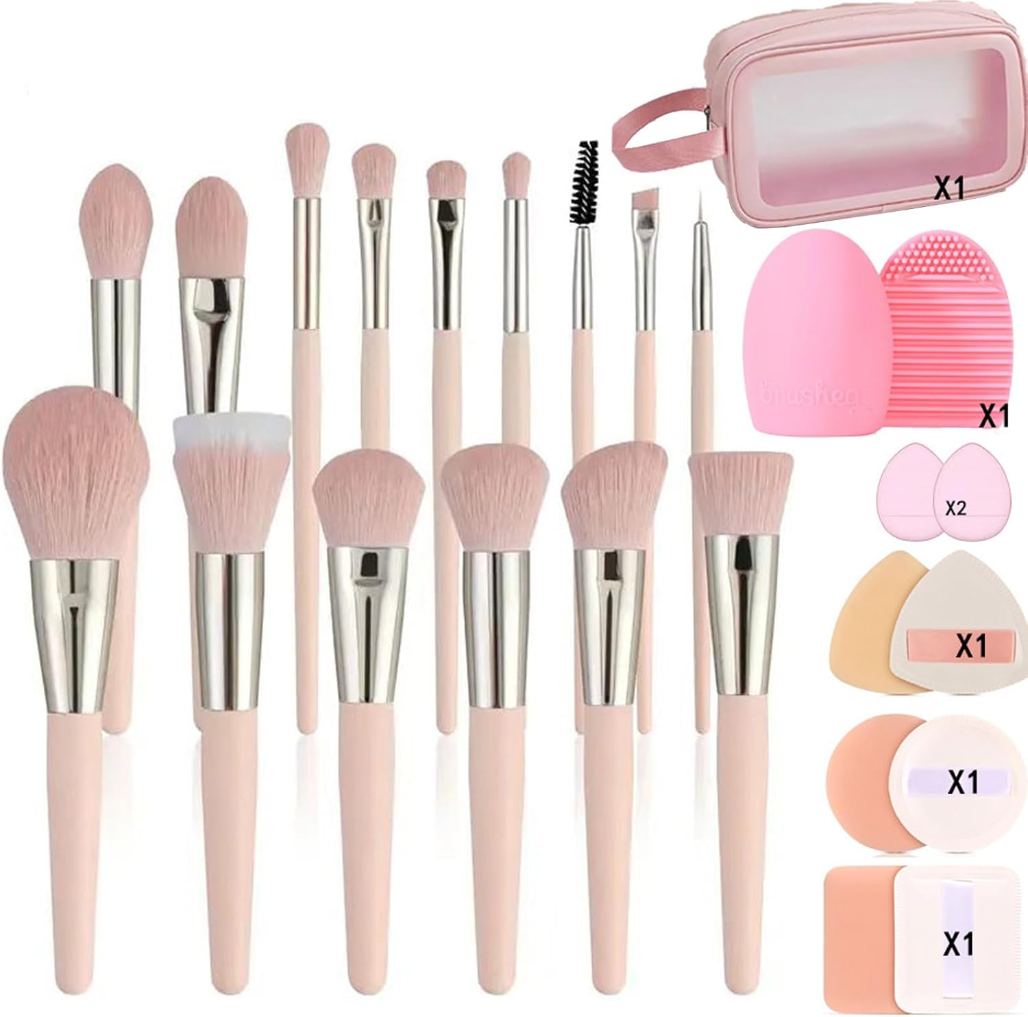 Make-up borstel set, 22PCS reis makeup gereedschap voor reizen met spons, poederdop, borstel reiniger, professionele gezicht borstels voor funderings poeder concealer oogschaduw blush