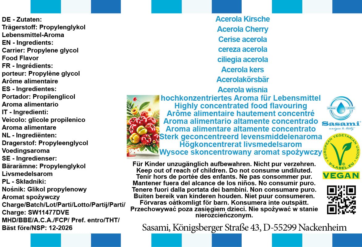 Aroma concentrato ciliegia acerola - vegano - Sasami - 100ml