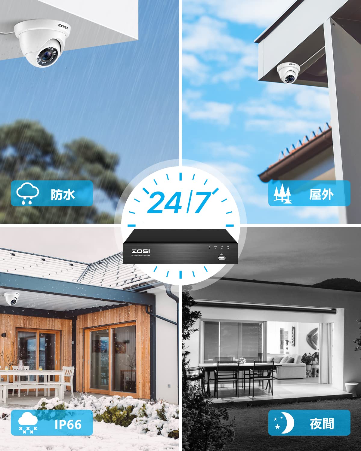 Amazon.co.jp: ZOSI 4K Ultra HD 800万画素防犯カメラ 4台セット