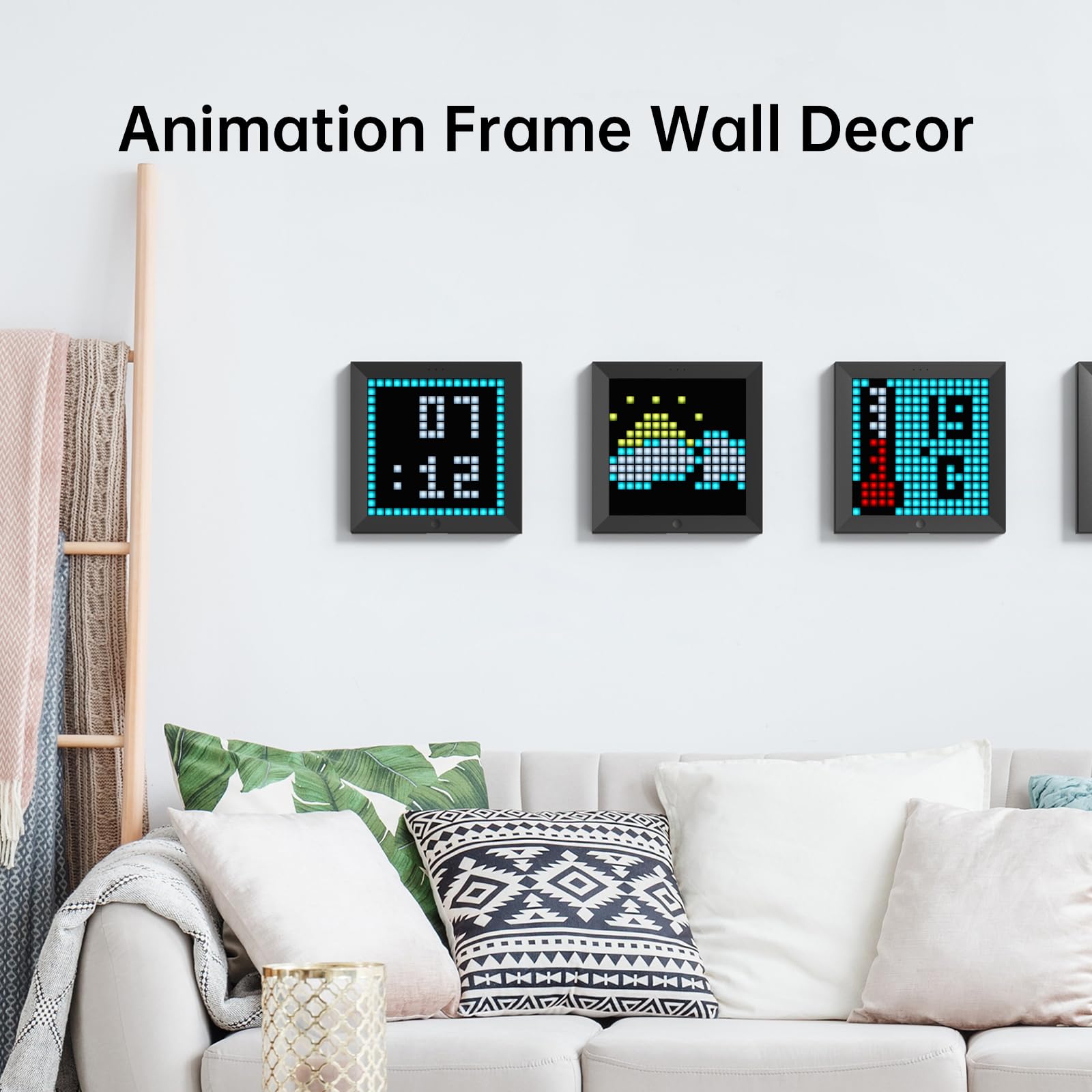 Divoom Pixoo - Marco de Fotos Digital con Control de luz de Ambiente - 8,6 Pulgadas - Reloj Inteligente LED de Escritorio/Pared - Lámpara Decorativa para Sala de Juegos - Decoración del hogar