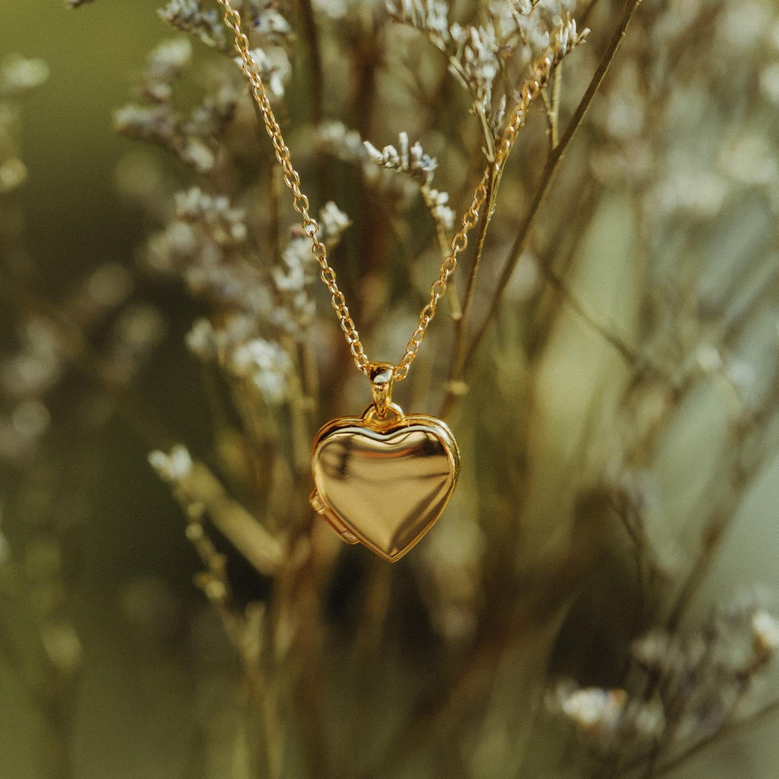 Amoonìc Herz Medaillon zum Öffnen für Bilder Silber 925 und Gold/Rosegold vergoldet I Damen Medallion Amulett Anhänger Aufklappbar | Foto-Service & Gravur