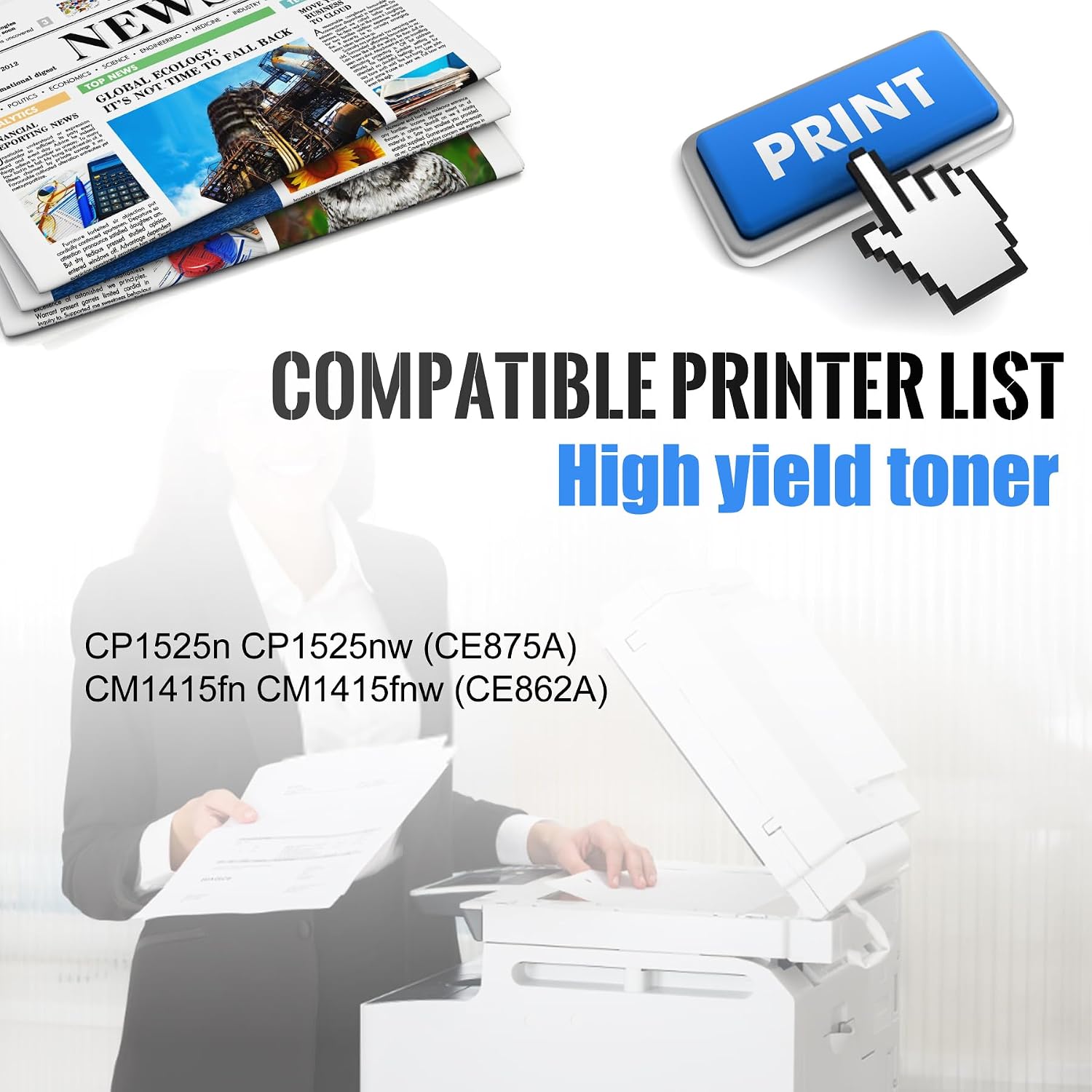 1 PK 128A | CE321A Cyan Toner Cartridge 2,000 Pages High-Yield Compatible, 128A | CE321A, Replacement for HP CP1525n CP1525nw (CE875A) CM1415fn CM1415fnw (CE862A) Printer