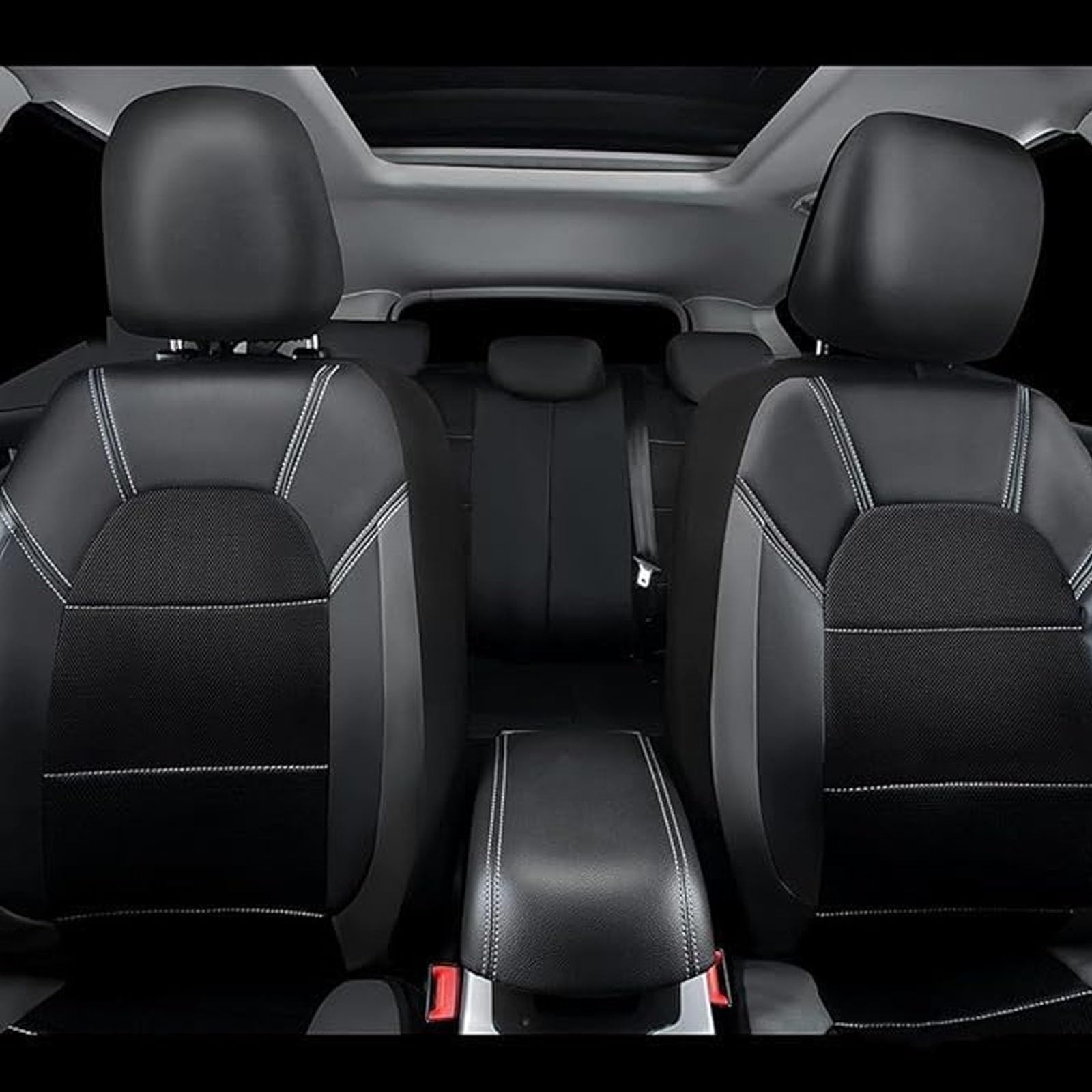MaKeMoney Set di 9 coprisedili per auto in pelle per Audi Q3 S-Line/Q3 Quattro/Q3 Sportback/Q5/Q5 Set completo di protezioni per sedili accessori interni B/grigio nero