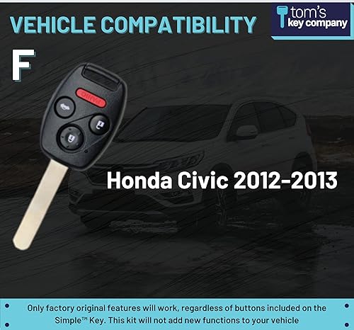 Miniatura 2 de Llave simple, llavero remoto y programador compatible con vehículos Honda (lista de vehículos compatibles F, 4 botones)