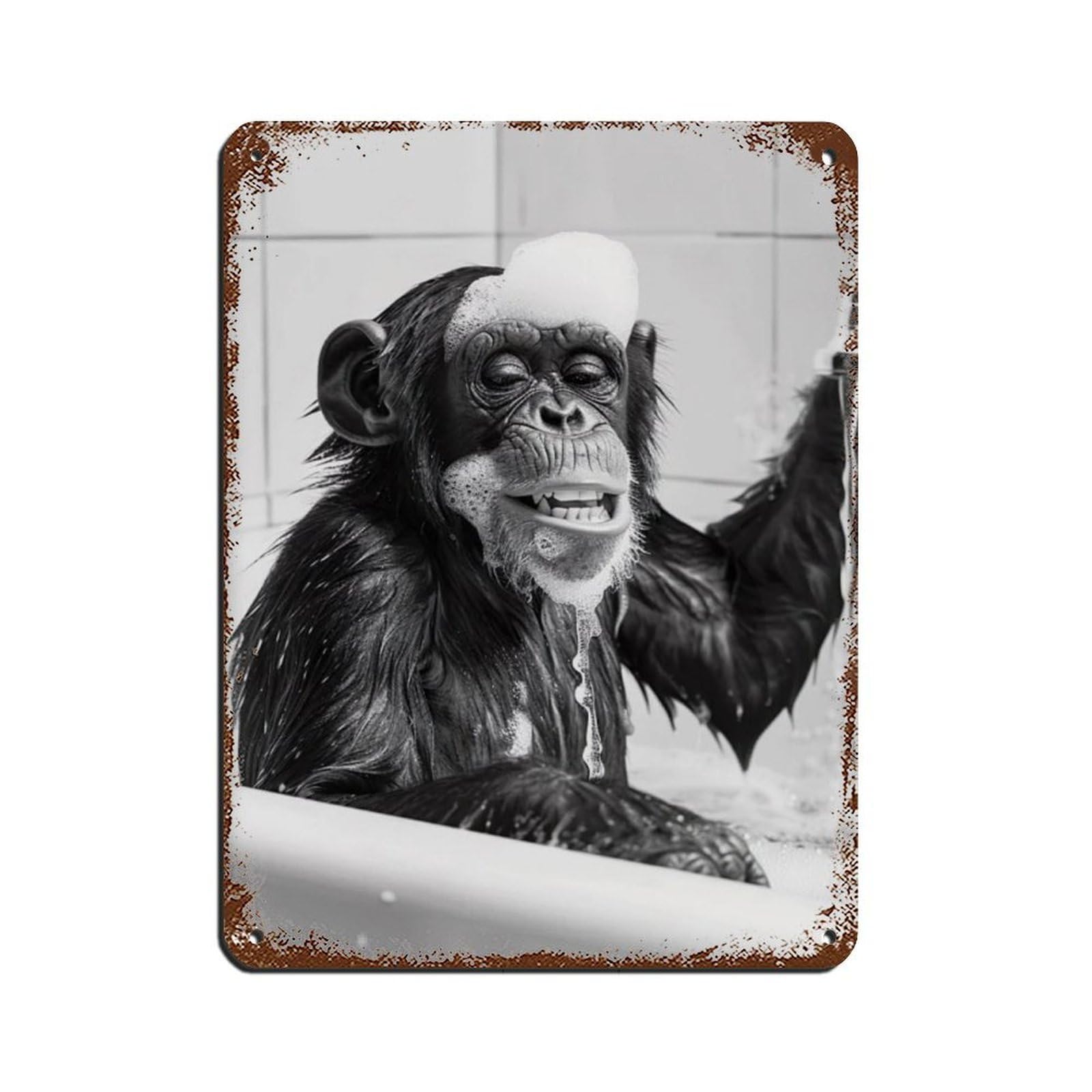 Monkey in The Bathtub, Funny Animal Poster（1） Retro Poster Metal Tin Sign Chic Art Retro Iron Painting Bar People Cave Cafe Family Garage Poster Wall Decoration 12x16inch(30x40cm)