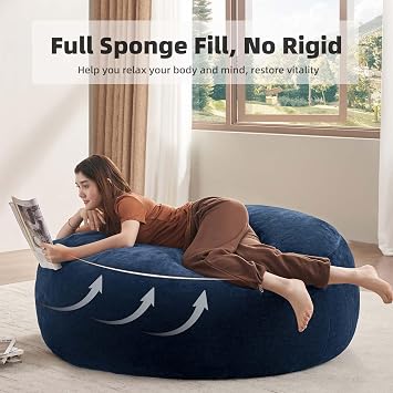 Big Bean Bag Chair 5Ft Memory Foam for Adults, Giant Lounge, Blue