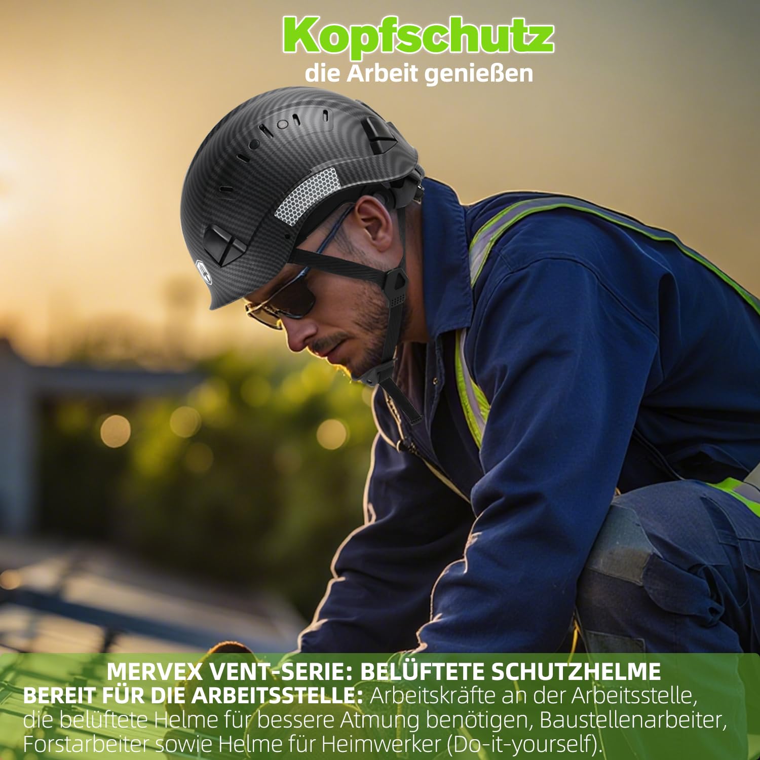 GREEN DEVIL Mervex Vent - Casco de seguridad EN 397 | ABS con suspensión de 6 puntos | Ventilado | ajuste con una sola mano 53-63 cm | para construcción e industria