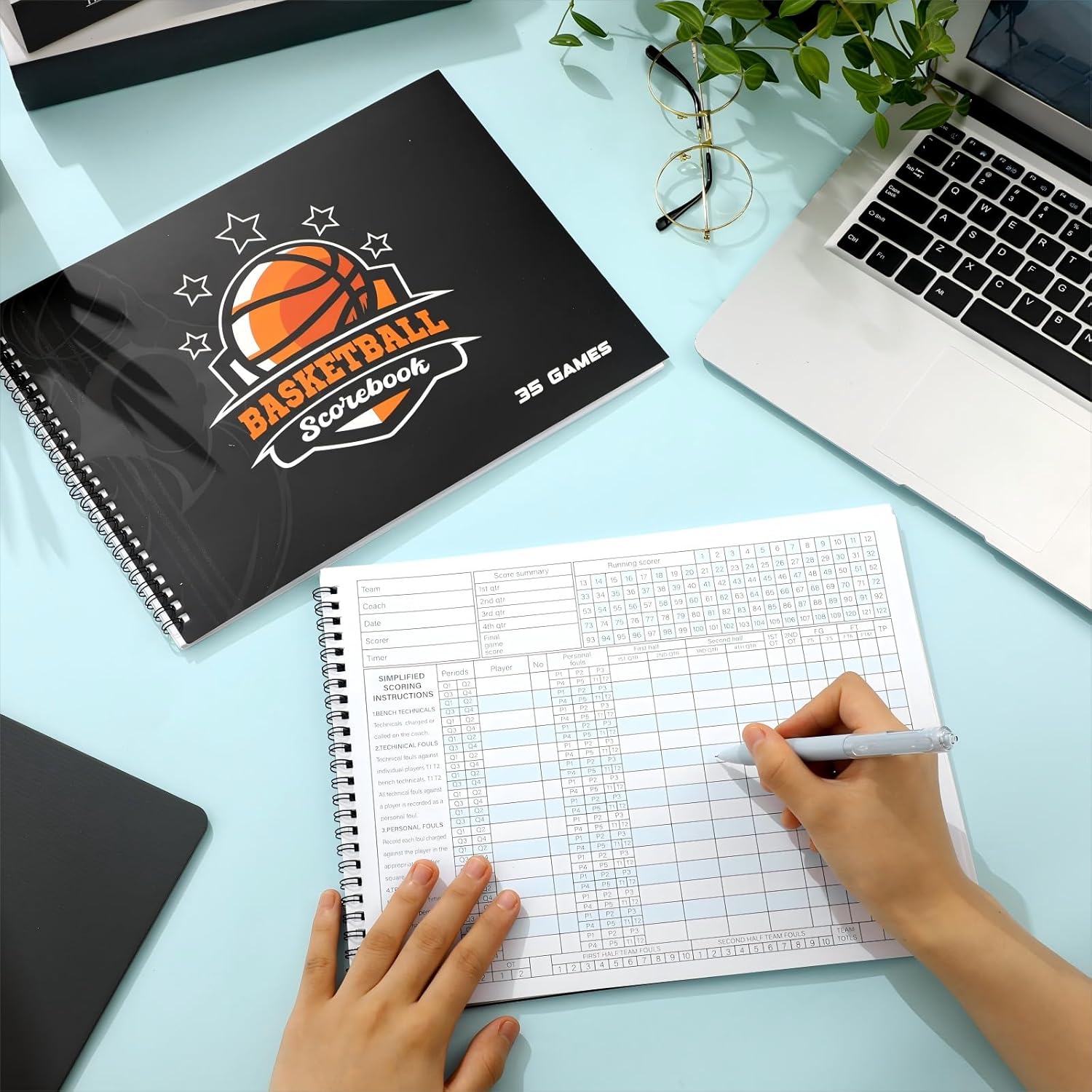 Qilery Basketball Scorebook 35 Games Basketball Stats Book Bulk Side by Side Scorekeeper Tracking League for Coaches, Scorekeepers, Adult, Youth