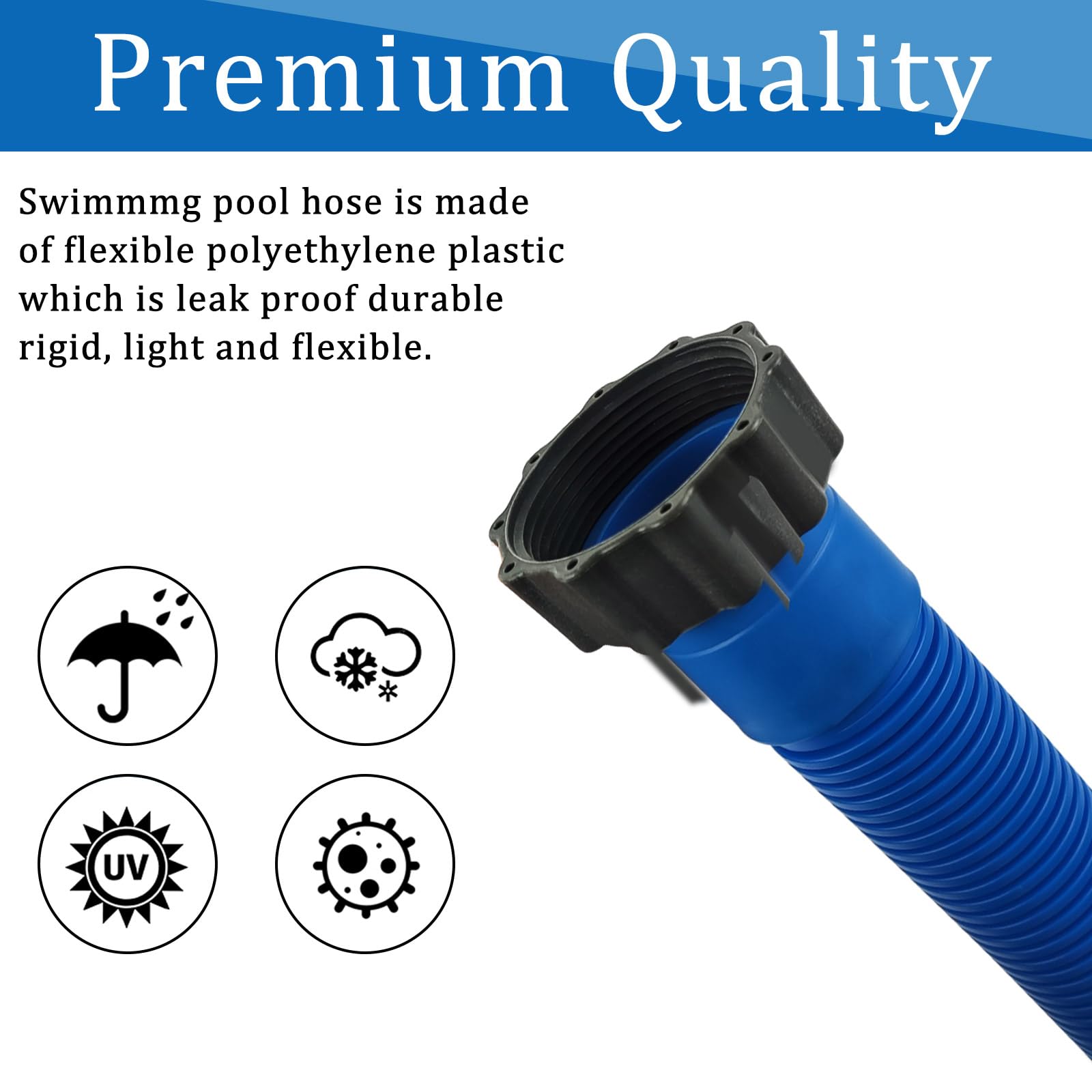Paquete de 2 mangueras de repuesto de bomba de piscina de 1.5 pulgadas de diámetro para piscinas sobre el suelo, manguera de bomba de piscina de 59 pulgadas de largo, accesorio de repuesto para bombas