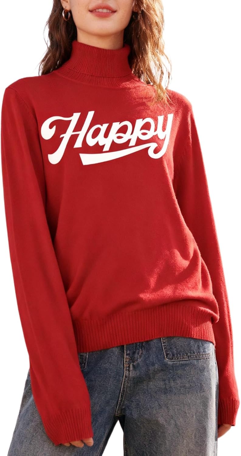 SANGTREE Women's Turtleneck Sweater Long Sleeve Casual Fall Winter Knit Pullover Sweater Top