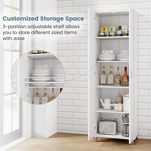Miniatura 6 de LOKO Armario de almacenamiento de despensa de cocina de 73.5 pulgadas de alto, gabinete de almacenamiento multifuncional con estante ajustable, pies