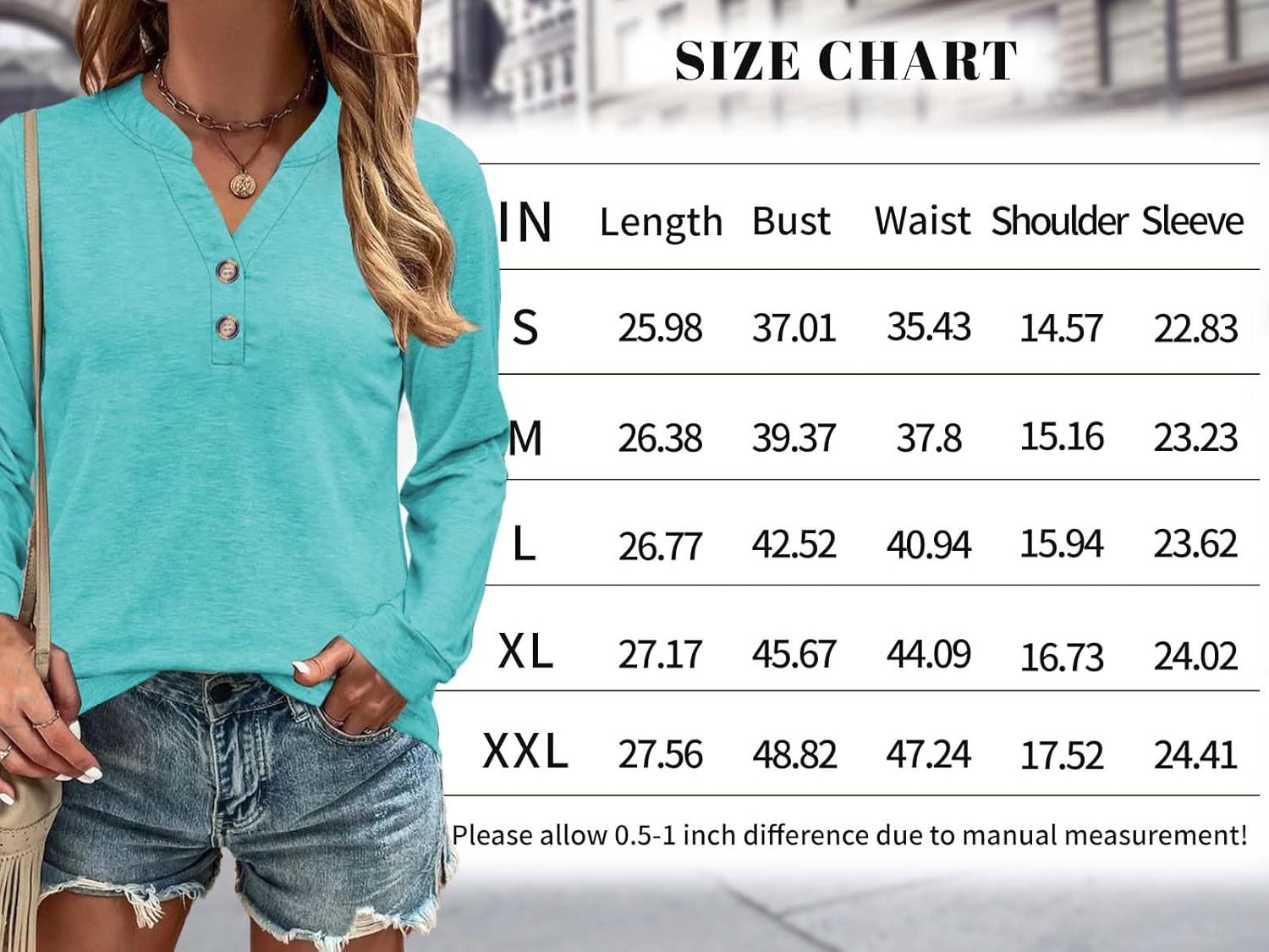 Womens Button Down Henley Shirts V Neck Long Sleeve Blouse Dressy Casual Tops Fall Clothes Fashion Outfits - Image 6