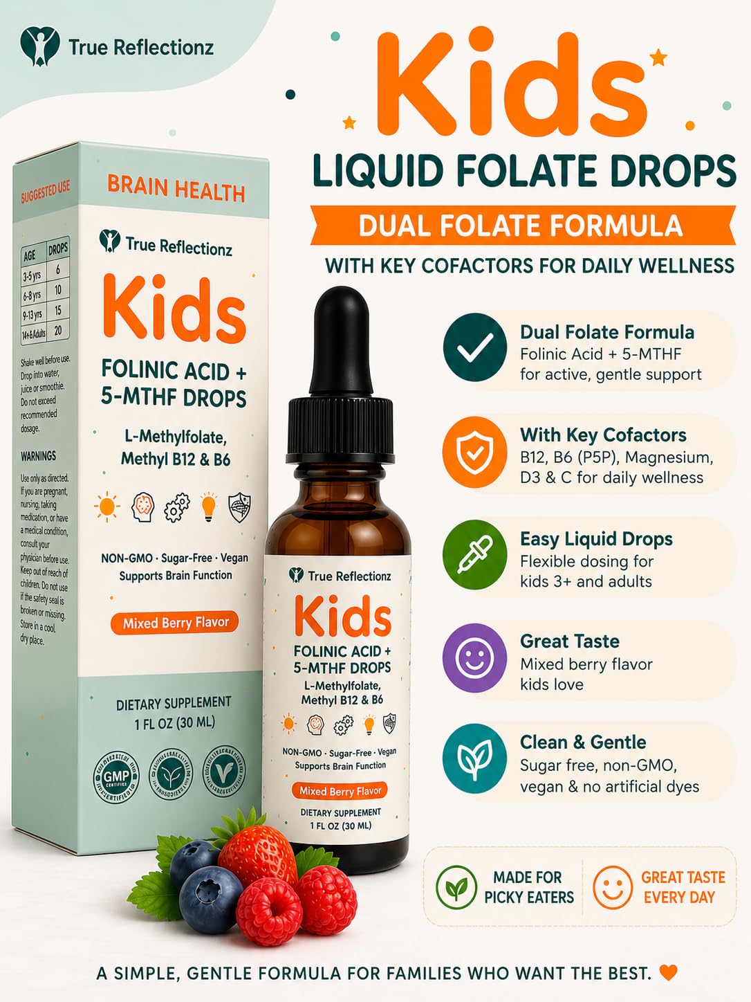 Folinic Acid Drops Kids 800 mcg + L-Methylfolate + B12 +P5P B6 Gentle Methylation Great Taste, Magnesium Glycinate, Vitamin D3 & C Folate Support for Brain,Focus, Mood & Cellular Health 5-MTHF Drops — Amazon image 4