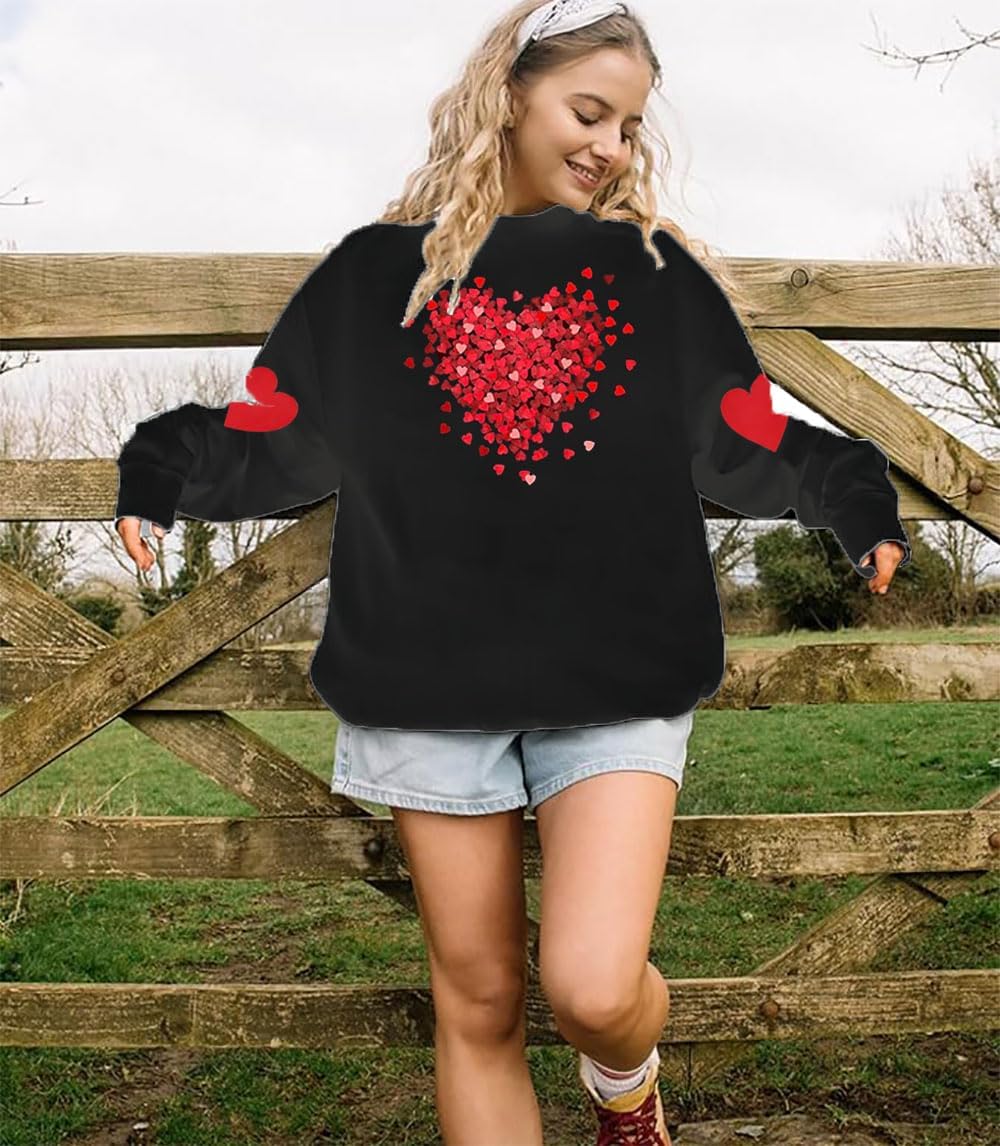 YALUCOR Valentines Day Sweatshirts for Women Valentine Sweatshirt Love Heart Graphic Pullover Tops Casual Tops - Image 2