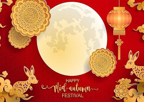 Miniatura 2 de BELECO Telón de fondo de tela de 15 x 10 pies para festival de mediados de otoño, escena de luna llena, linternas rojas, pastel de luna, fondo de