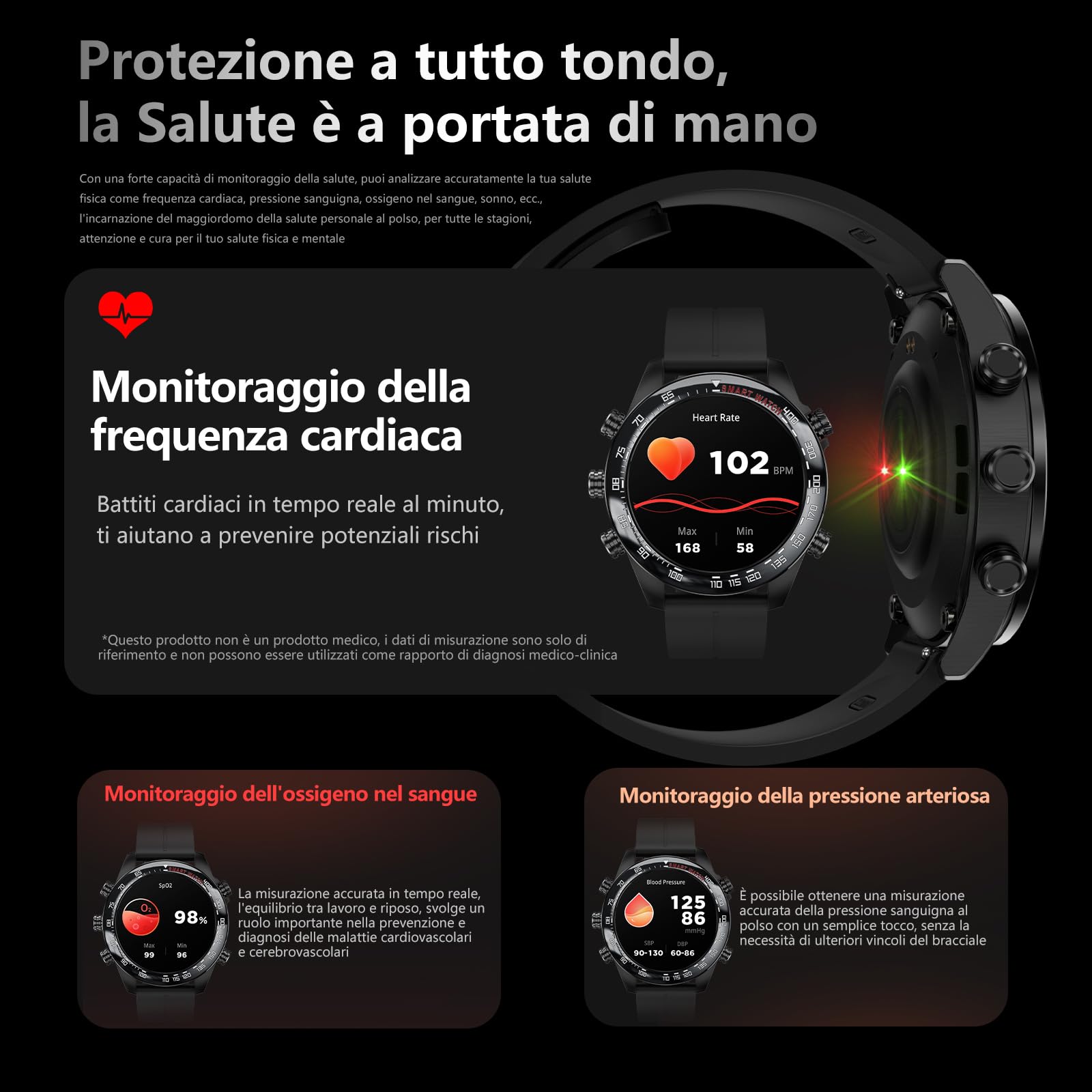 OUFUYU Smartwatch Uomo 1,43" AMOLED HD Display Orologio Intelligente Fitness Chiamate Bluetooth Fitness Tracker 100+ Modalità Sport Sonno Contapassi Cronometro Impermeabil IP68 Smart Watch Android iOS