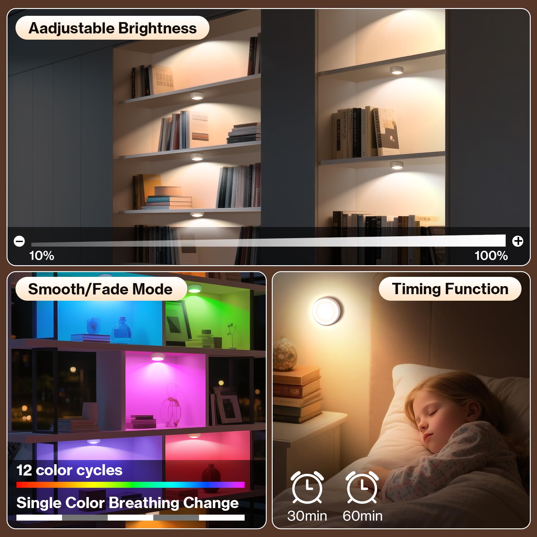 Cadrim 13 colori RGB per armadi, 6 faretti LED RGB alimentati a batteria con telecomando, senza fili con batteria, illuminazione a LED per armadi, guardaroba (6)