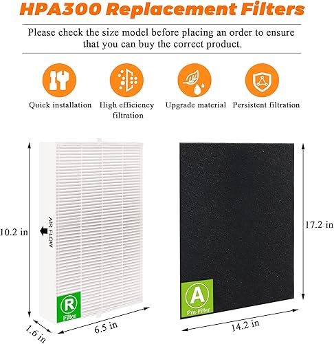 Miniatura 5 de Paquete de 3 filtros HEPA HPA300 de repuesto para purificadores de aire Honeywell Serie HPA300 HPA200 HPA100 y filtro R-Reemplazar HRF-R3 y HRF-R2 y