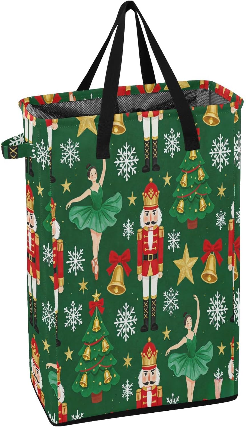 Collapsible Laundry Hamper, Christmas Nutcracker Pattern, Red, 23.6 x 15.7 x 7.7 Inches, 48L Capacity, Water-Resistant 600D Oxford Polyester with Mesh Cover