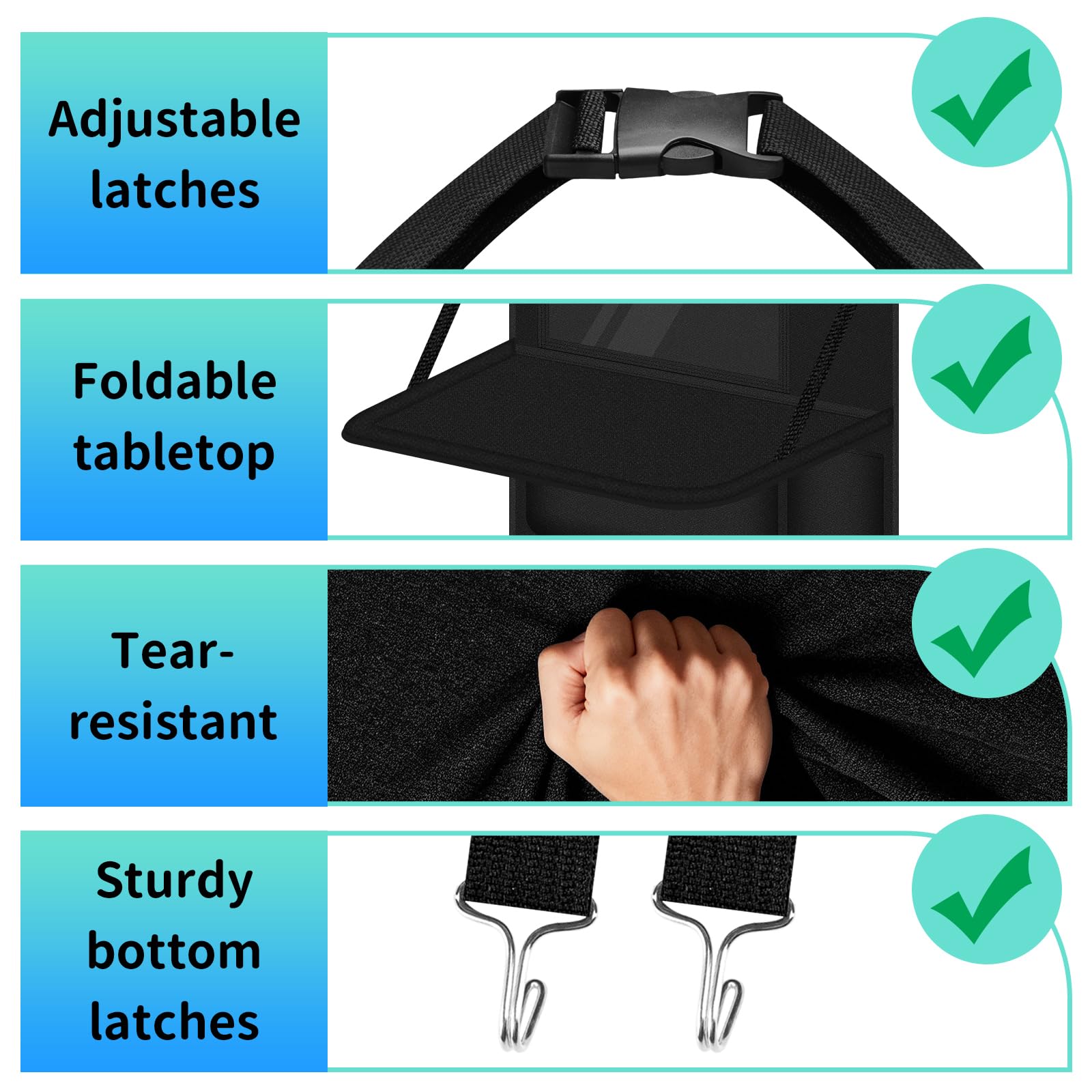 2 Piezas Organizador Coche, Organizador Asiento Coche Niños, Protector Asiento Coche con Mesa Plegable, Impermeable, Alfombrillas para Patadas para Juguetes, Bocadillos