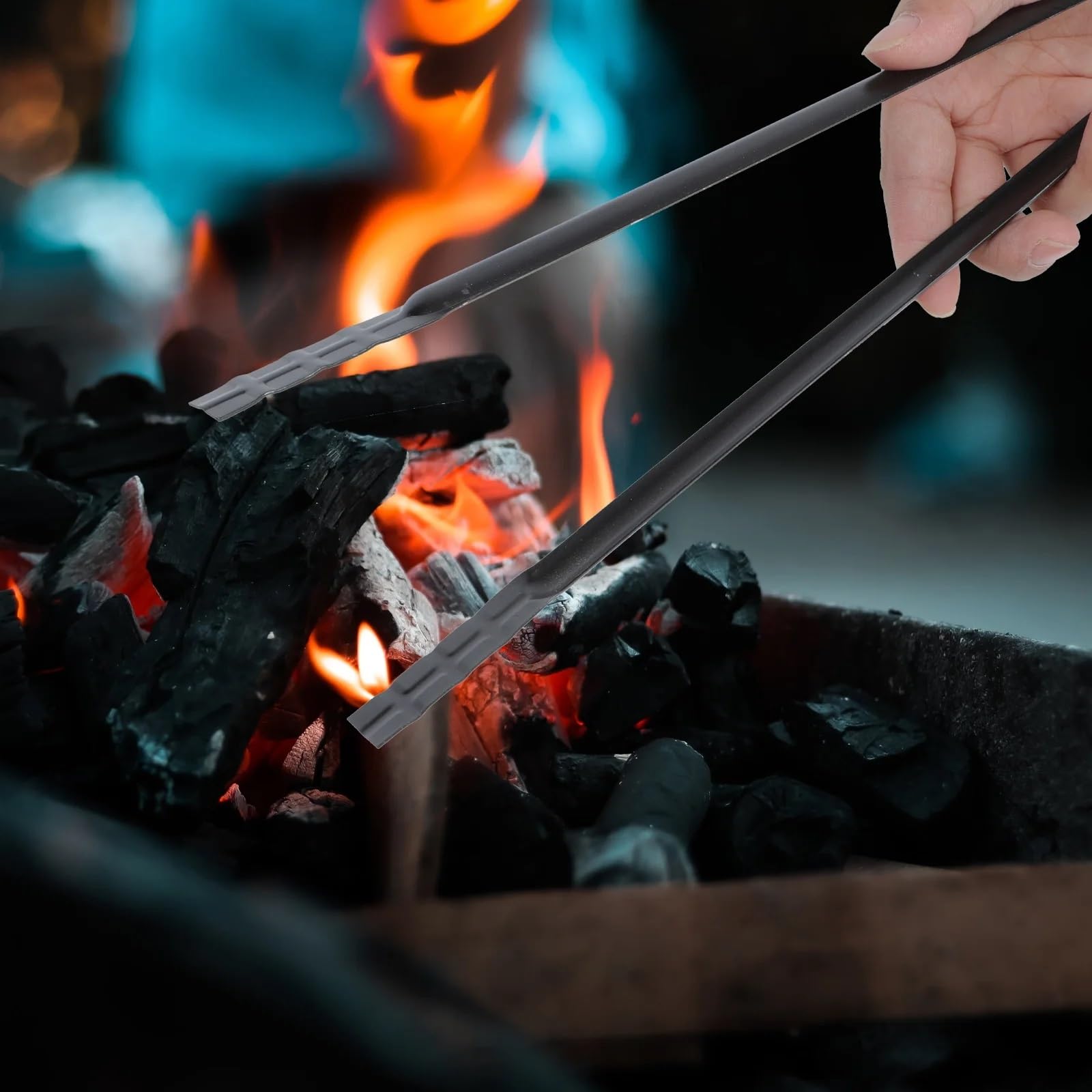 2 Pezzi di Clip per Carbone di Legna in Metallo per Barbecue, pinze da Picnic, Utensili per Barbecue in Ferro, pinzette Lunghe, robuste pinze per Legna da ardere (Nero)