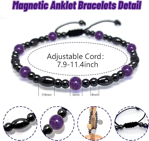 Miniatura 8 de Hion Paquete de 2 tobilleras de terapia magnética más 1 paquete de pulseras magnéticas para mujereshombres, alivio de la ansiedad, fortalece la