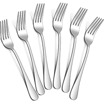 Dinner Forks Set 8 Inch 6 Pieces Food Grade Stainless Steel Cutlery Forks Mirror Polished Dishwasher Safe for Home Kitchen or Restaurant