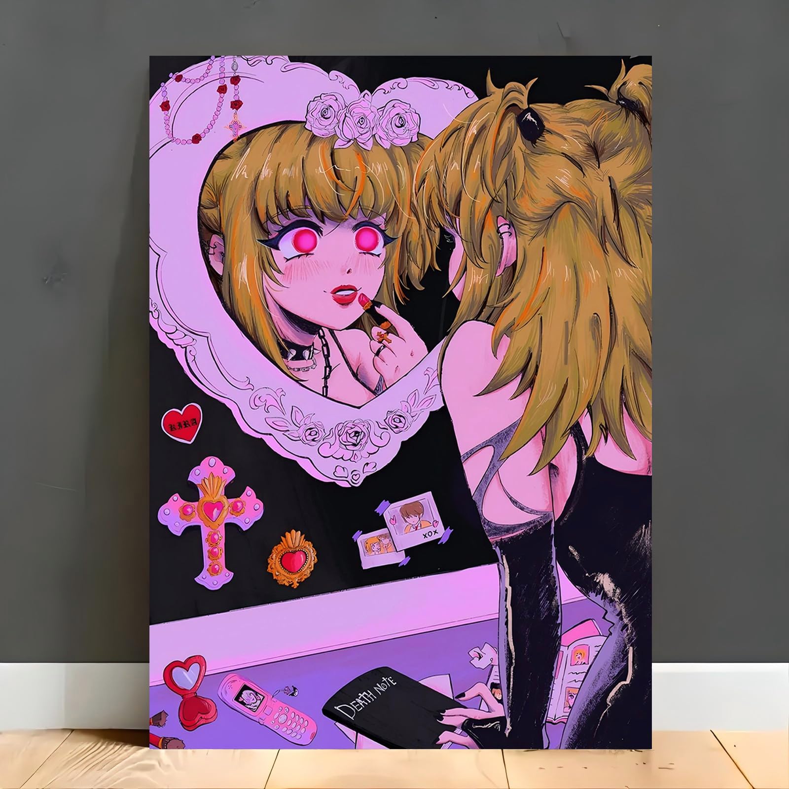 Retro Pink Anime Girl Poster Misa Canvas Posters Room Boys Bedroom Office Decoration Gifts Wall Art Decoration Printing Posters 12x18inchs(30x45cm): 18L" x 12W" Frame-style