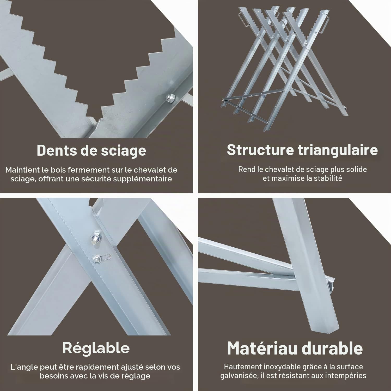 Tréteau de sciage pour tronçonneuses H x L x P : 81 x 80 x 80 cm, Tréteau de sciage en bois jusqu'à 150 kg, Tréteau de sciage renforcé, Tréteau pour tronçonneuse, Tréteau de sciage pliable
