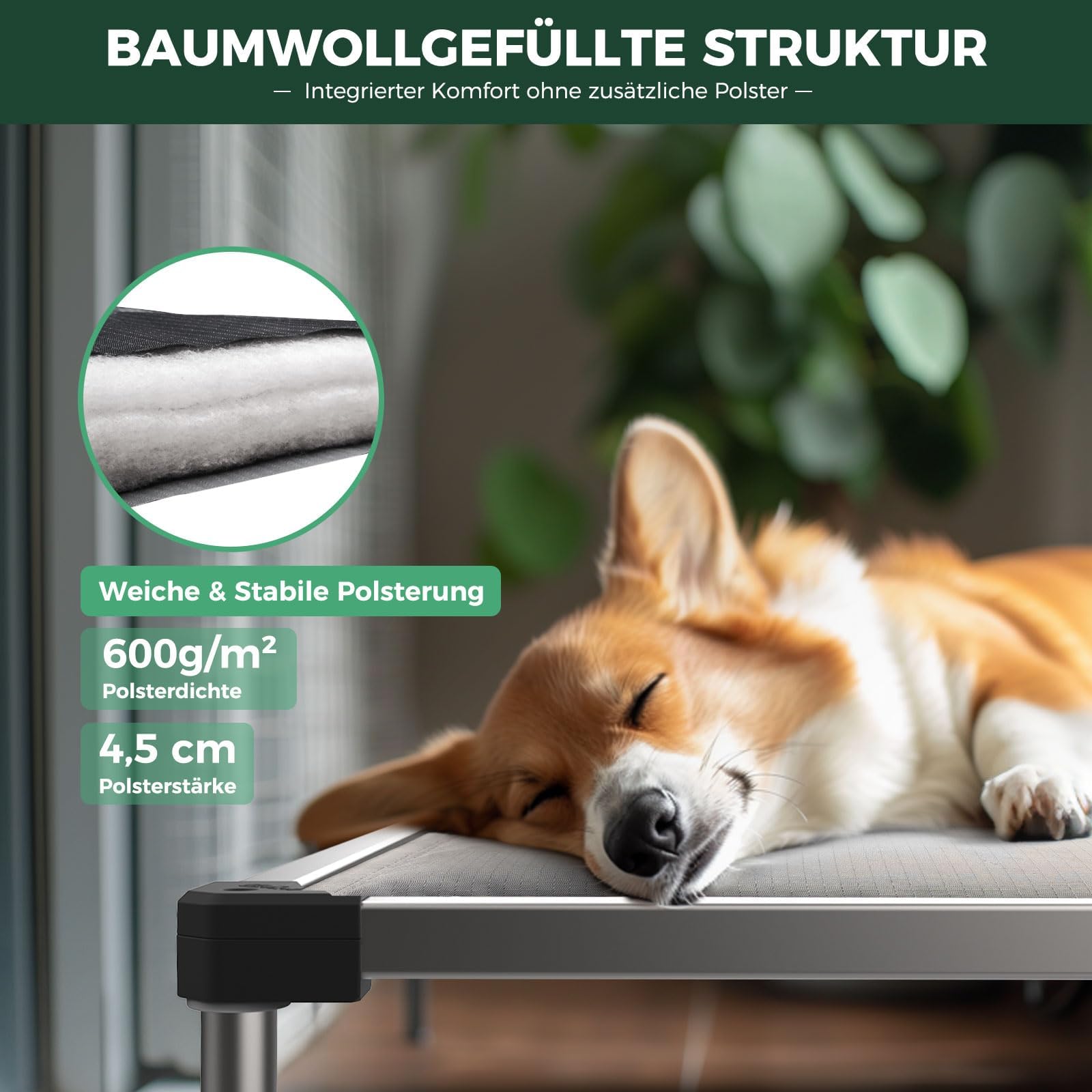 FXW TitanNest Bissfestes, gepolstertes Hundebett für mittlere Hunde | Leicht zu reinigen, Vormontiertes Hochbett, Innen/Außen/Camping, 104,0 x 68,4 x 12,7 cm