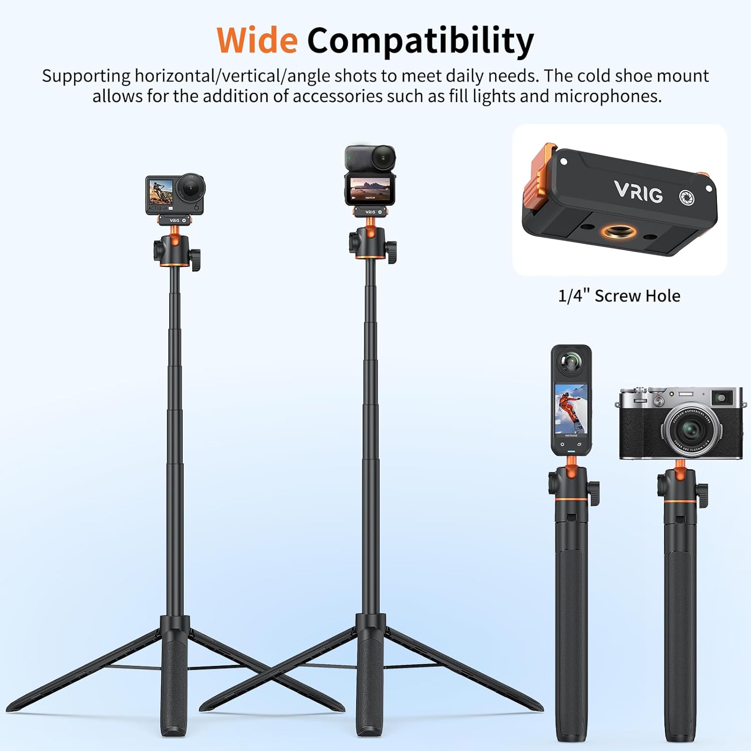 VRIG 55" OSMO Action6 Tripod Stand with Magnetic Quick Release Adapter,360 Rotation Selfie Stick Extension Rod Handle Grip Monopod for DJI Osmo Action6/Osmo Nano