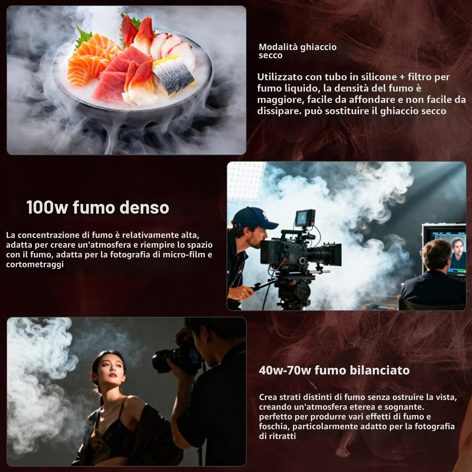 LENSGO Smoke Master PRO 40-100W Macchina per la nebbia portatile regolabile con funzione di ricarica rapida di tipo C, mini macchina per la nebbia ricaricabile per fotografia, video, palcoscenico