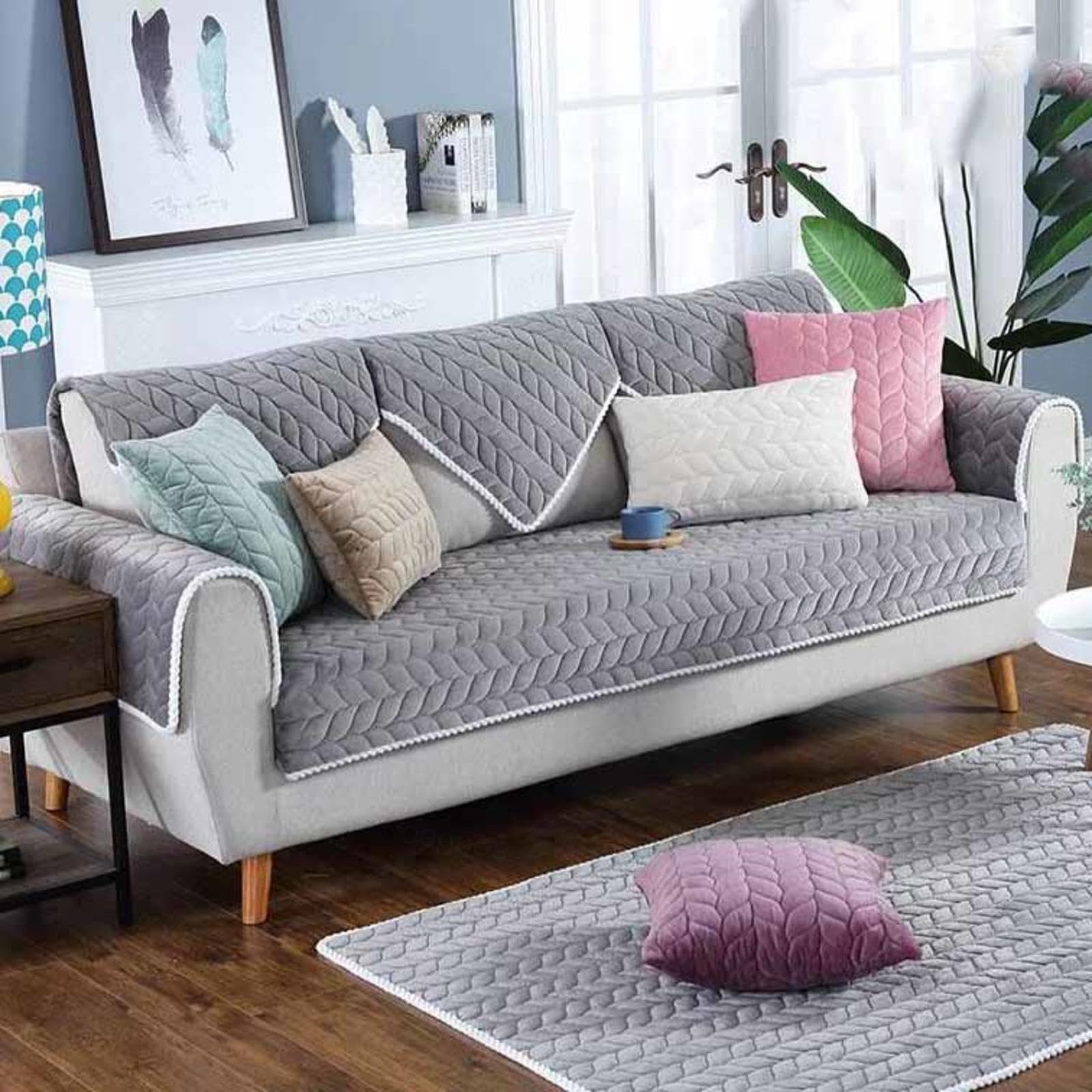 sofabezug ecksofa I Form sofaschoner rutschfest Hund Katze sofaüberwurf Decke ecksofa wasserdicht sofahusse gelten3/2/4/1sitzer,gray-110x240cm
