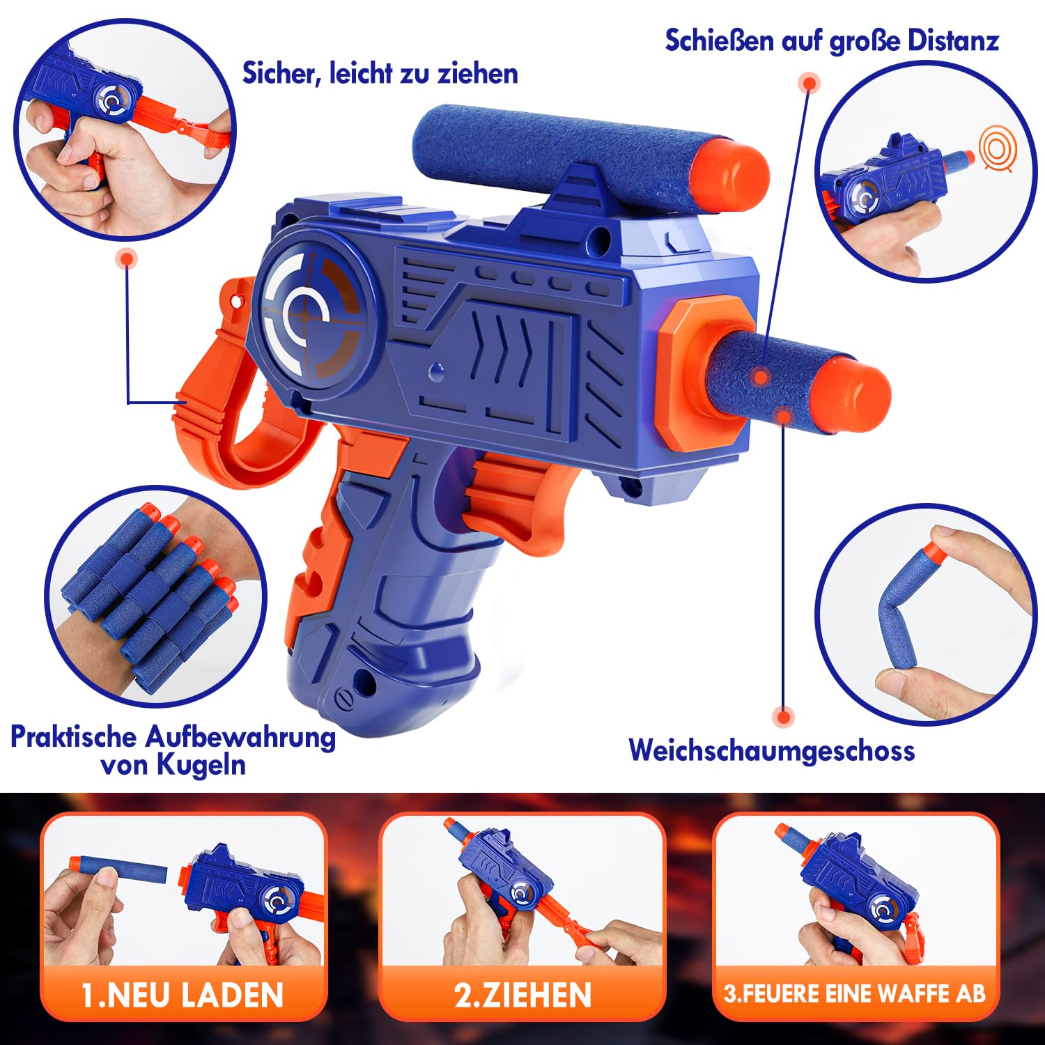 Lehoo Castle Nerf Zielscheibe, Elektronische Zielscheibe für Nerf Pistole, Digitale Zielscheibe mit Licht Sound Effekte, mit 1 Spielzeug Pistole, 20 Schaumstoff Munition, 2 Handgelenkbänder（Blau）