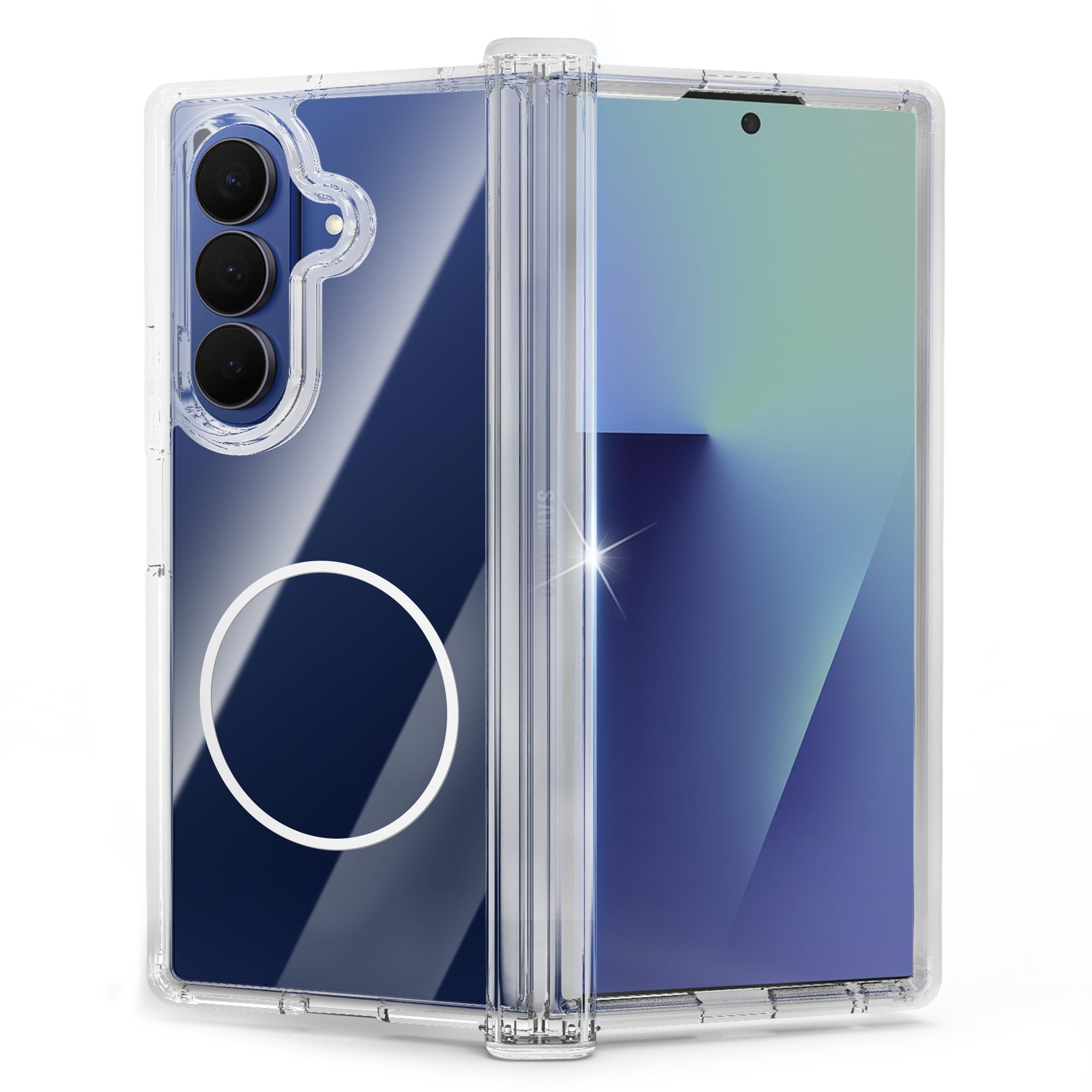 WILLONE for Samsung Galaxy Z Fold 7 Case Magnetic Clear, Hinge Protection, Shockproof, Compatible with Wireless Charging, Transparent