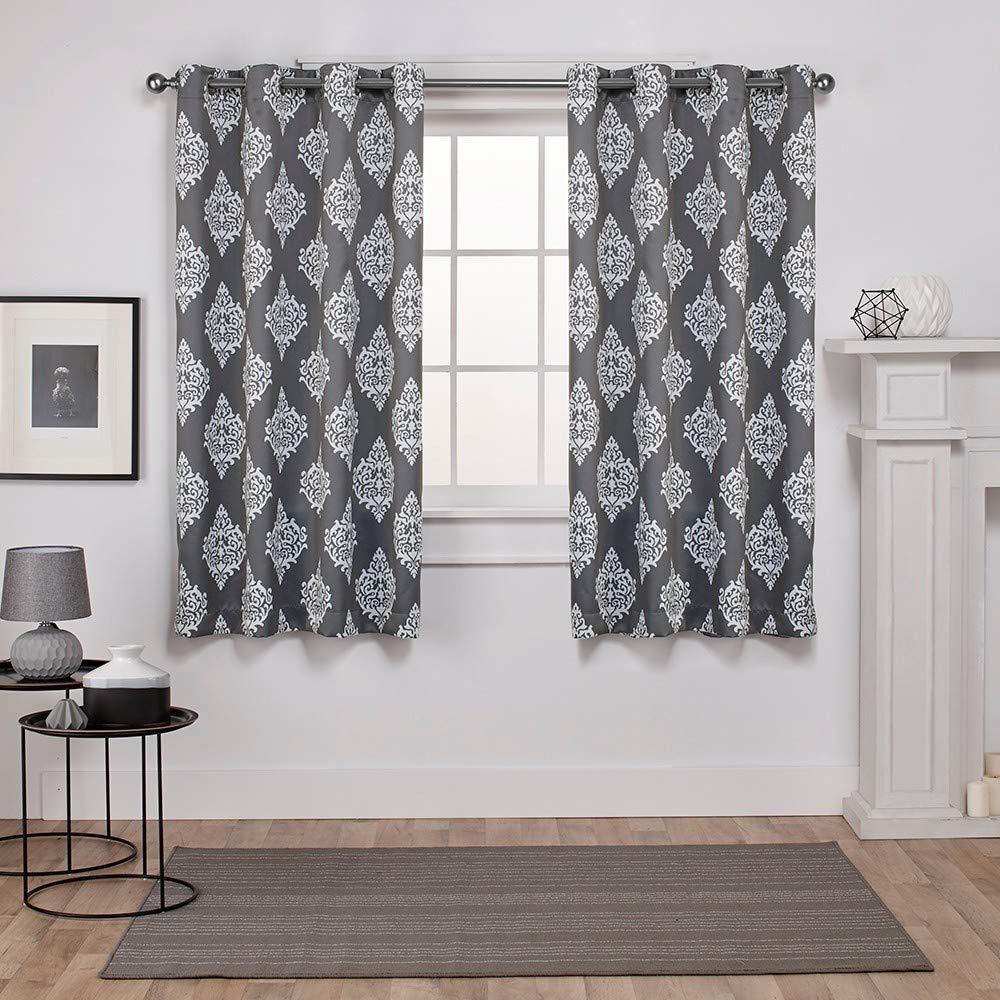 Exclusive Home Curtains Medallion Woven Blackout Grommet Top Panel Pair, Black Pearl, 52x63, 2 Piece, W 52" x L 63" (2 Panels)