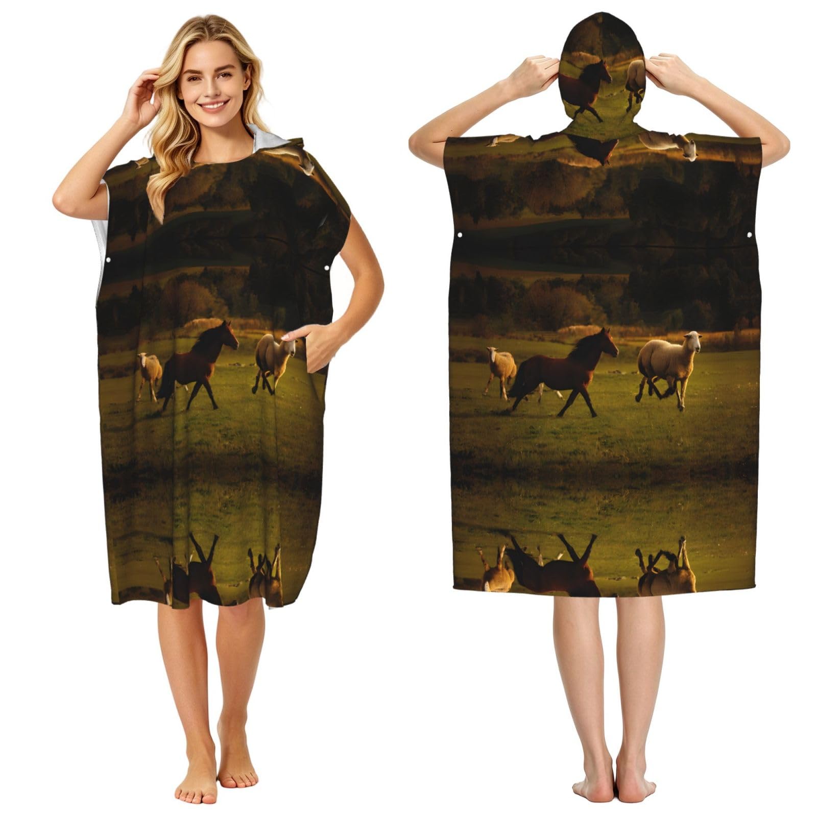 Poncho à capuche de plage et piscine pour adultes - Serviette microfibre légère homme et femme