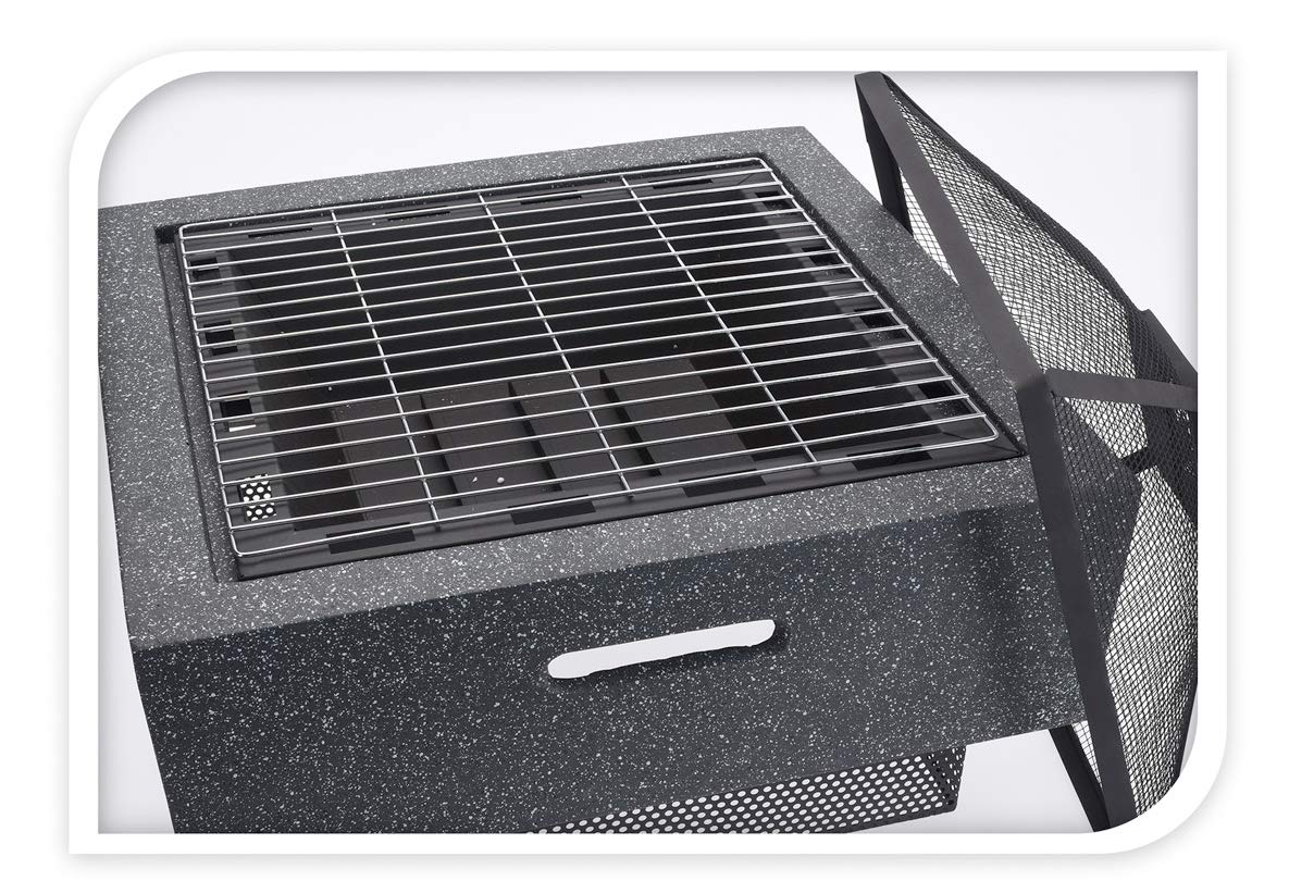 Grill premium – palenisko – kominek tarasowy – przenośny, ze zdejmowanym rusztem, kratką iskrową i pogrzebaczem, kwadratowy – 52 x 30 cm