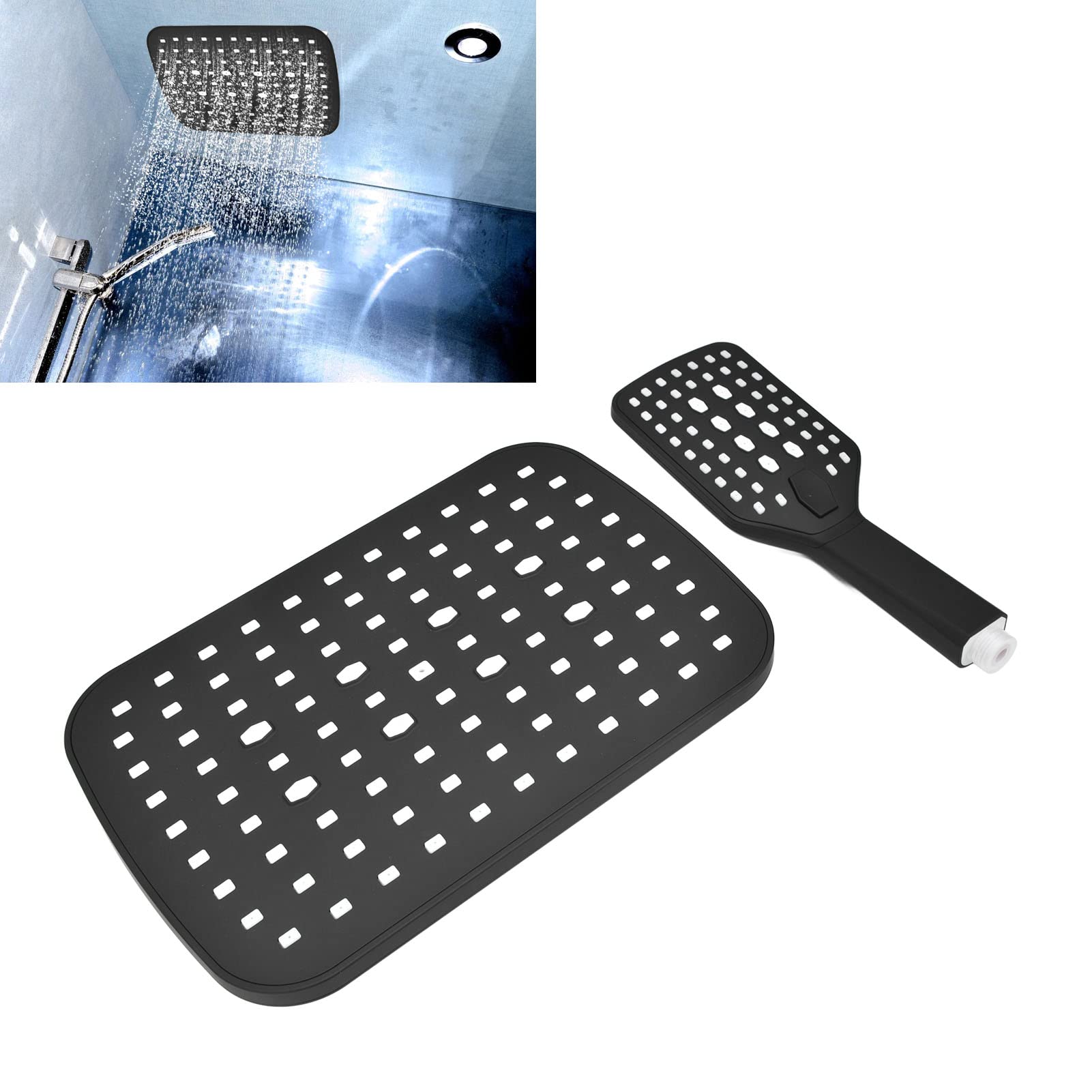 Cabezal de Ducha de Mano Fijo Combo, Cabezal de Ducha de Lluvia con 3 rociadores, Equipo de baño G1/2 Negro