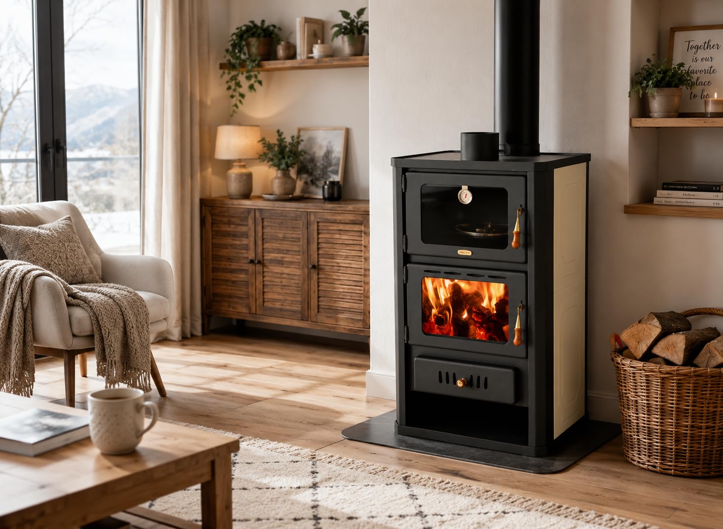 Stufa a legna 5+15 kW con forno e serbatoio di ritorno Prity FGW15
