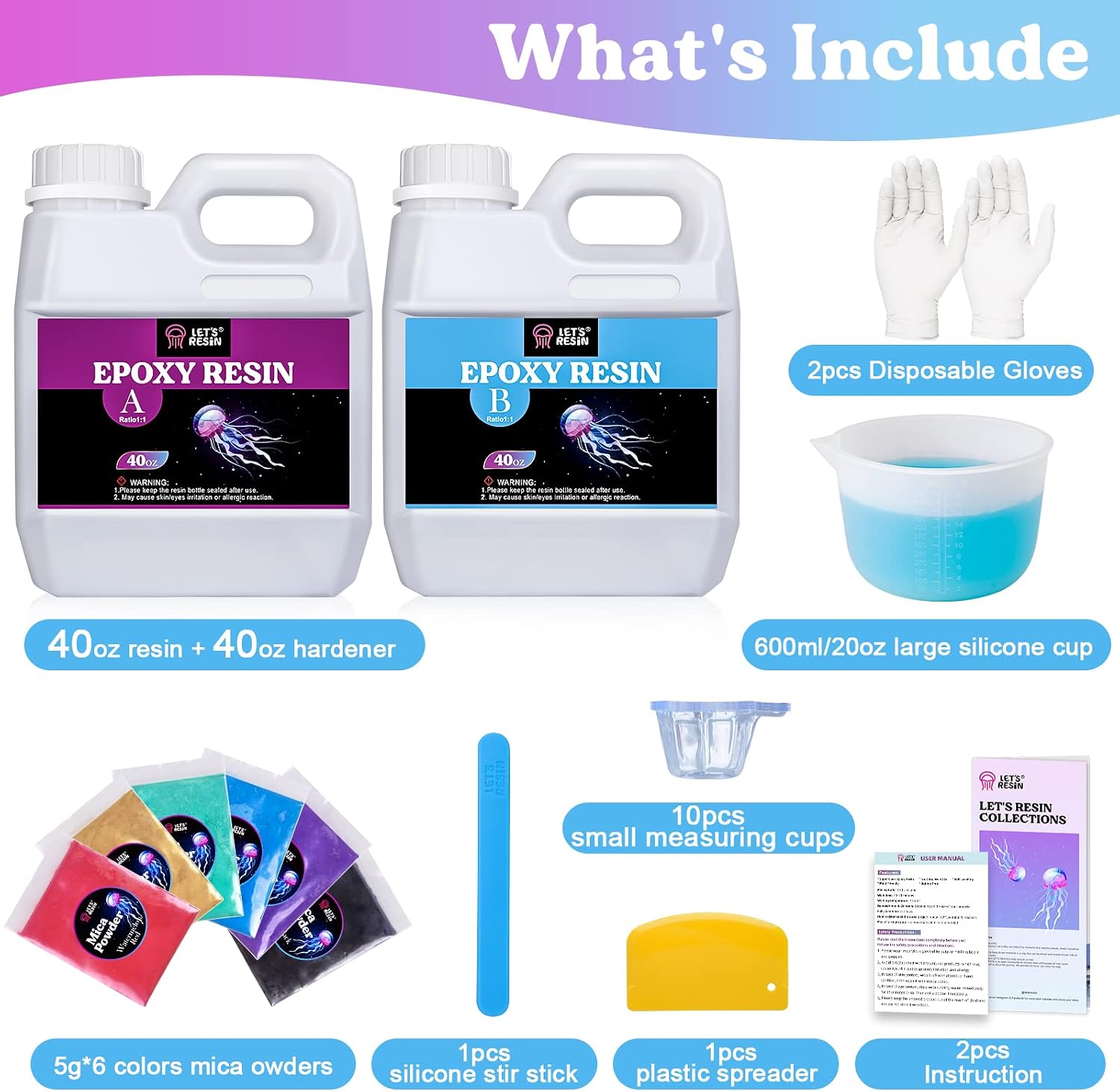 LET'S RESIN 2.4L Crystal Clear Casting Resin Kit, Bubbles Free Epoxy Resin Kit, Clear Resin for Tumblers Moulds, Jewelry - Image 3