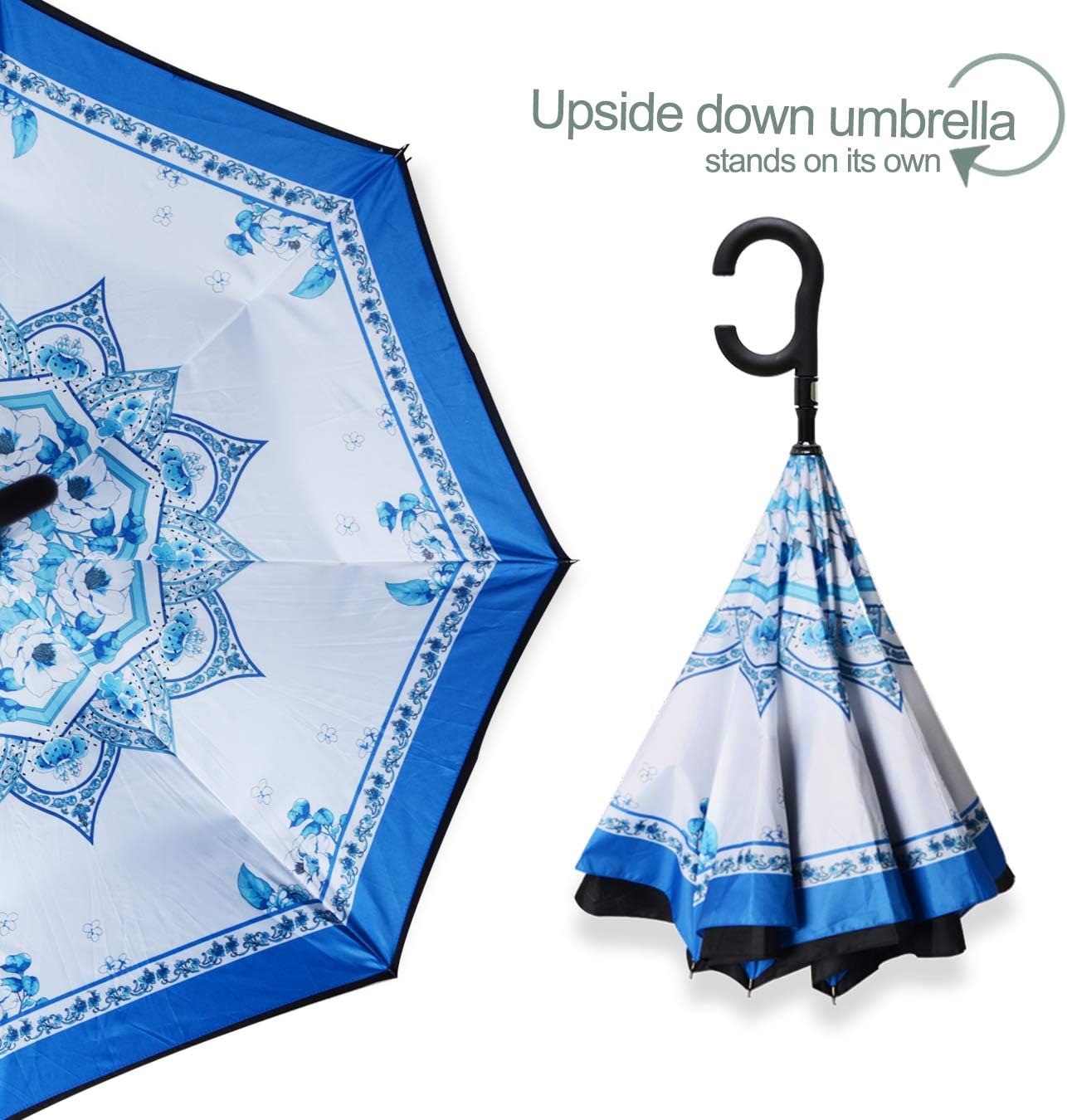 ZOMAKE Auto Open Inverted Umbrella Double Layer Reverse Umbrella, UV Protection Windproof Straight Umbrella Inside Out Umbrella for Car Rain Outdoor with C-Shaped Handle