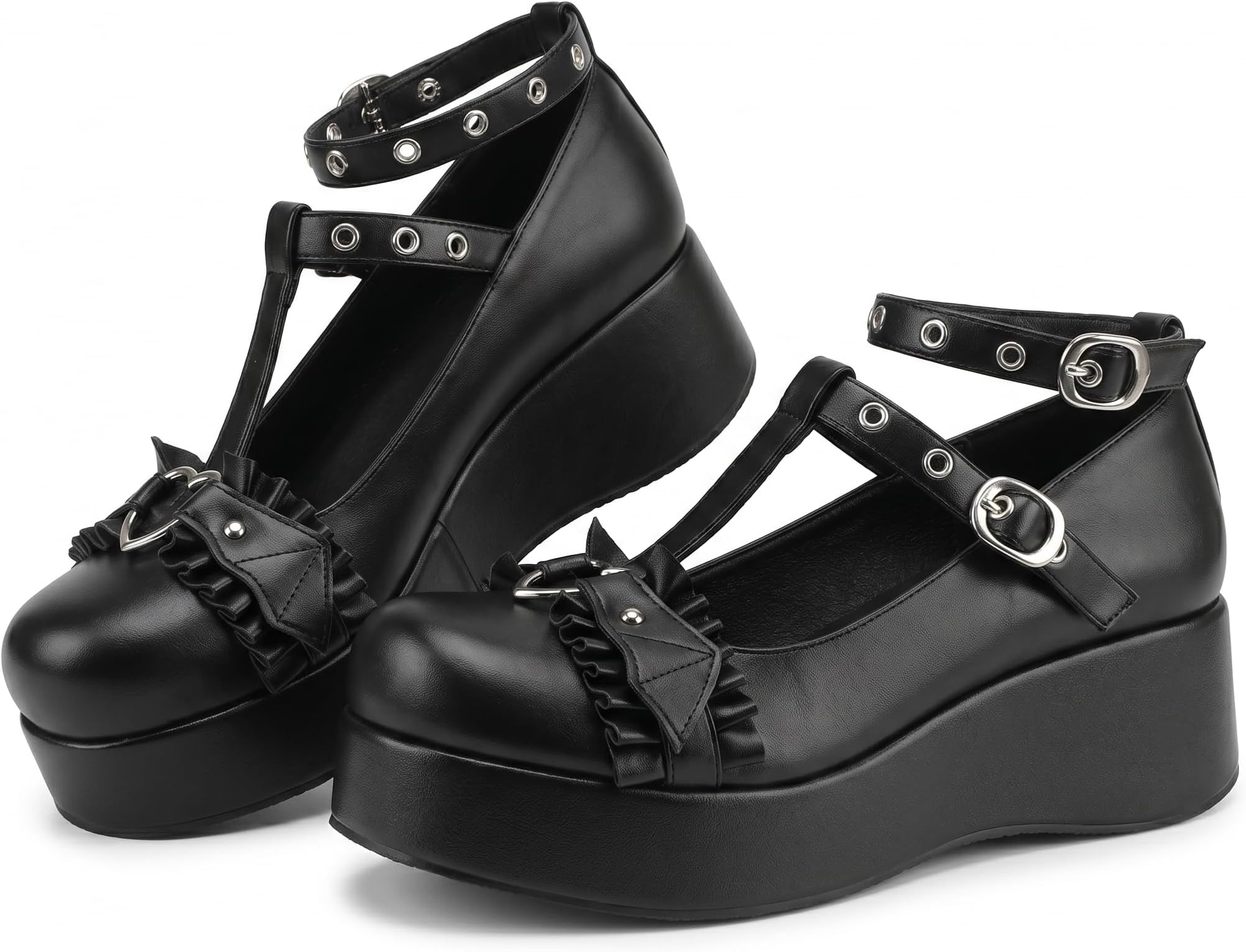 Mary Jane Shoes Women Cute Ankle Strap Platform Wedge High Heel Pumps Gothic Party Dress Shoes for Women