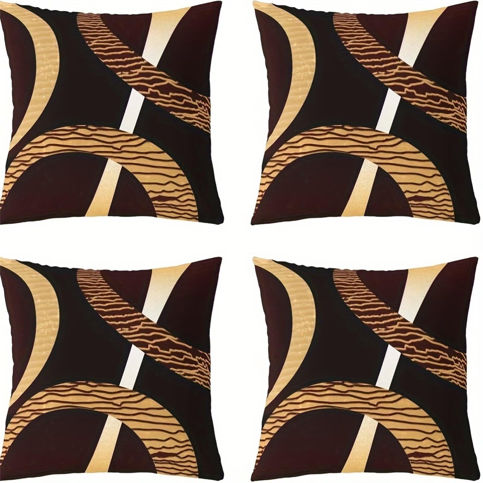 QiHon Cushion Covers 60x60 cm Set of 4 Black Brown Linen Square Pillow Cases 24x24 inch Modern Decorative Throw Pillow Covers for Sofa Couch Bedroom Home Office with Invisible Zipper