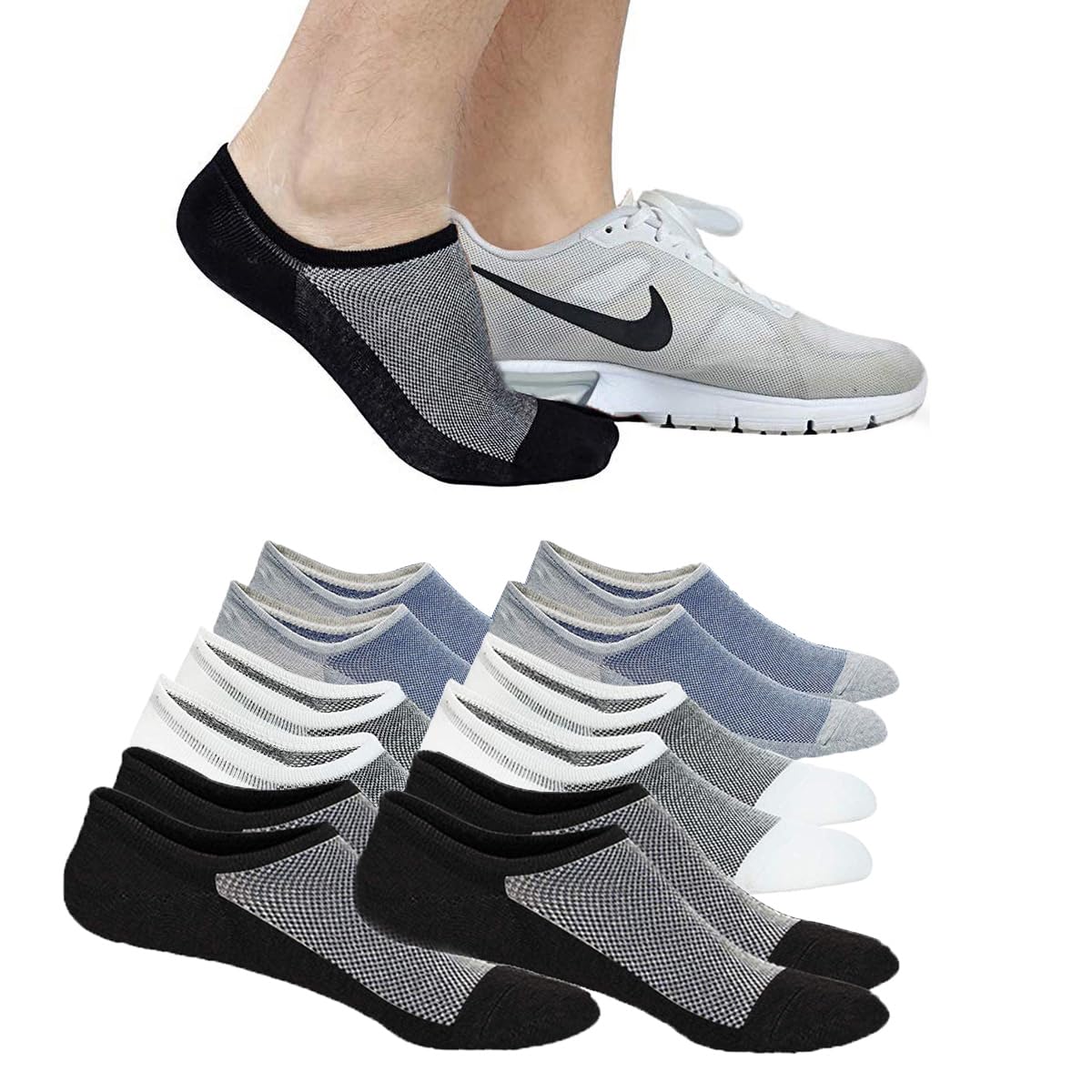 Faustine No Show Socks Ankle Low Cut Socks for Mens, Non Slip, 8 Pairs 16 Pairs