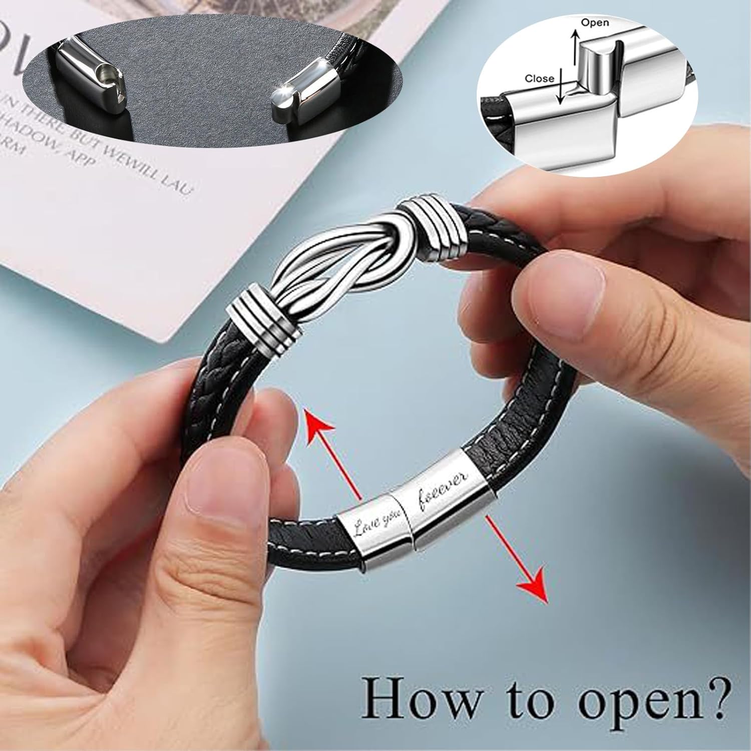 Always In My Heart Keepsake Knot Bracelet, Grandson's Legacy Knot Bracelet Gift Set with Engraved To My Grandson Infinity Leather Bracelets from Grandma Stainless Stee Forever Linked Together Bracelets Jewelry - Image 5