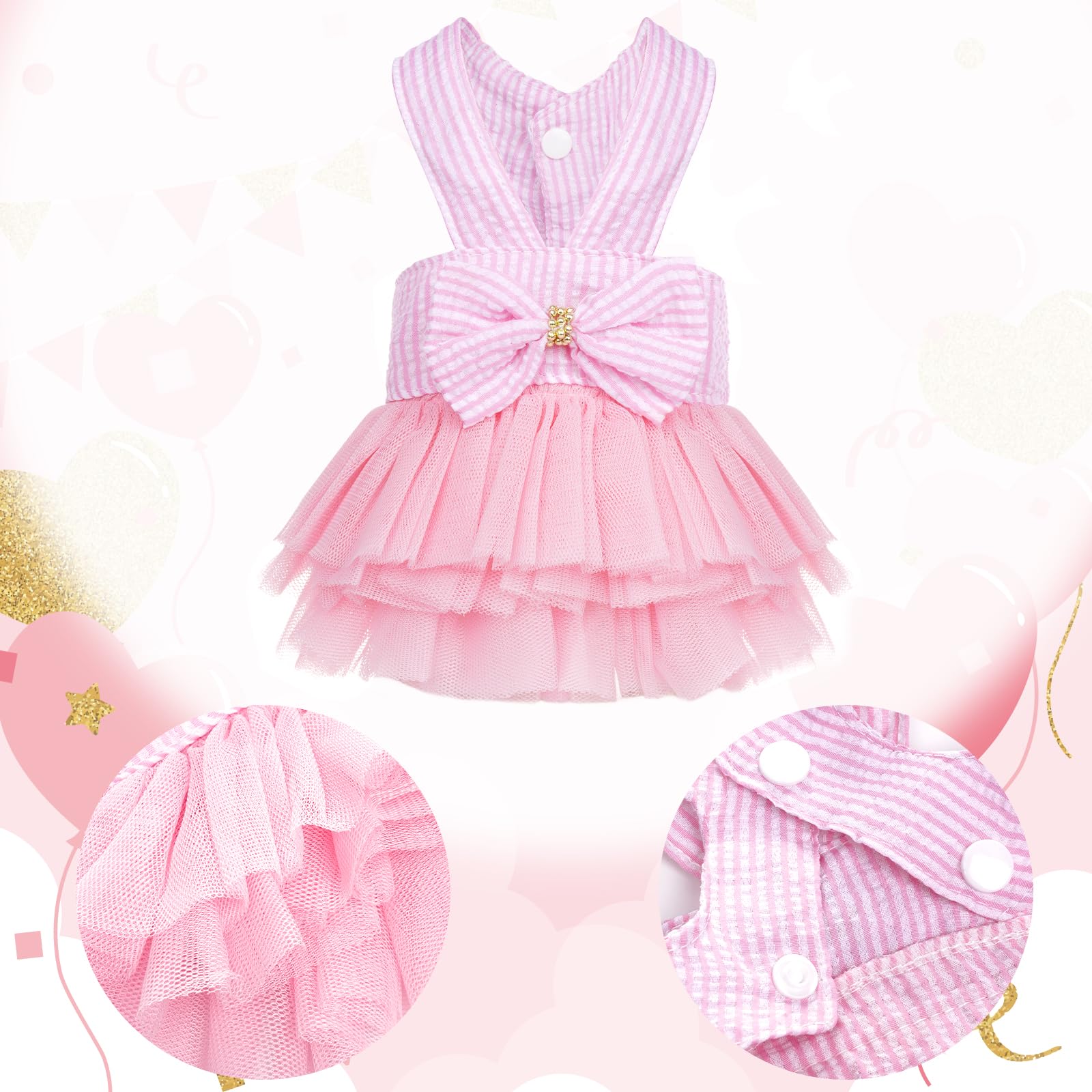 choyaxo Pink Dog Dress Cute Bowknot Tutu Pet Dress Summer Pet Clothe for Puppy Small Cats — view 3