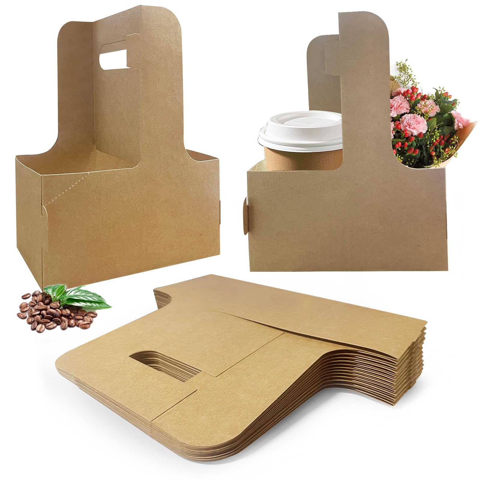 50 Pcs Coffee Drink Carrier with Handle(2 Cups or 4 Cups),Assemblable Drink Holder with Handle,Disposable Cup Holders for Drinks, Great for All Your Drink and Food Delivery,Coffee Carrier