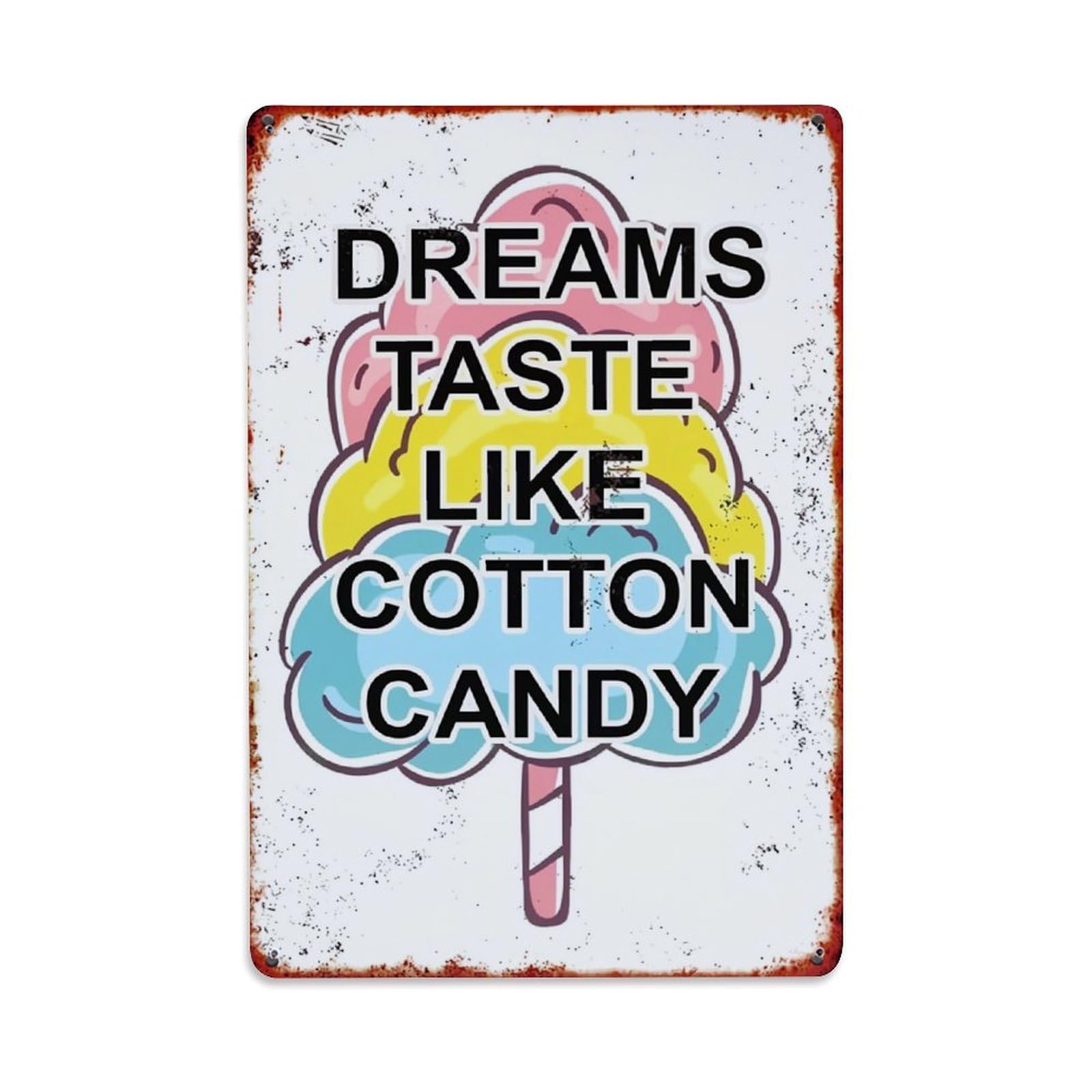 Jdfenggu Vintage Dreams Taste Like Cotton Candy Retro Metal Tin Sign, Decor Art Poster For Bar, Home, Man Cave, Kitchen, Laundry Room Gift 8X12inch