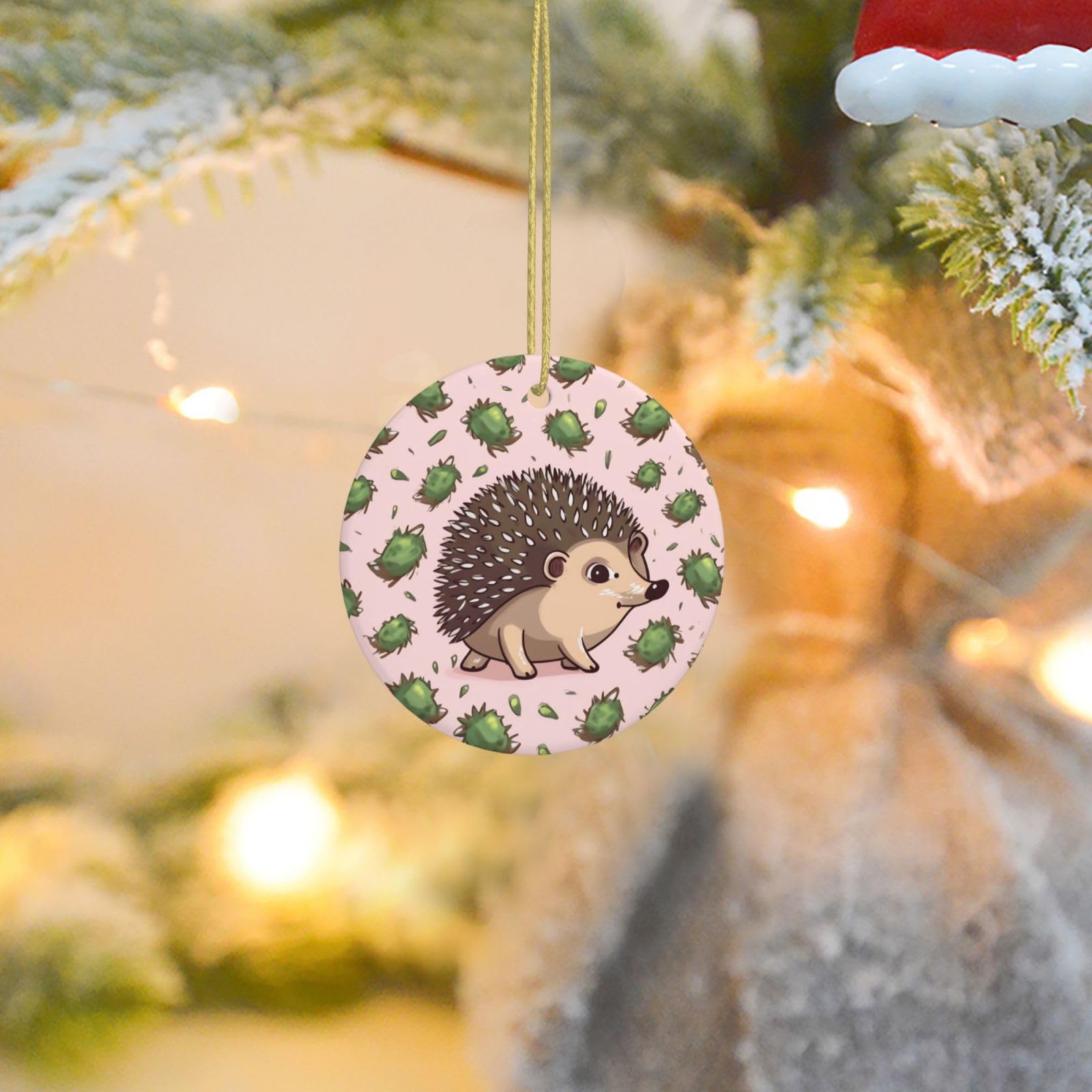 Christmas Tree Ornaments Ceramics Christmas Round Decorations Cartoon Hedgehog Ceramics Ornaments Circle Pentagram Xmas Tree Hanging Pendant for Christmas Tree Party Holiday Home Decor